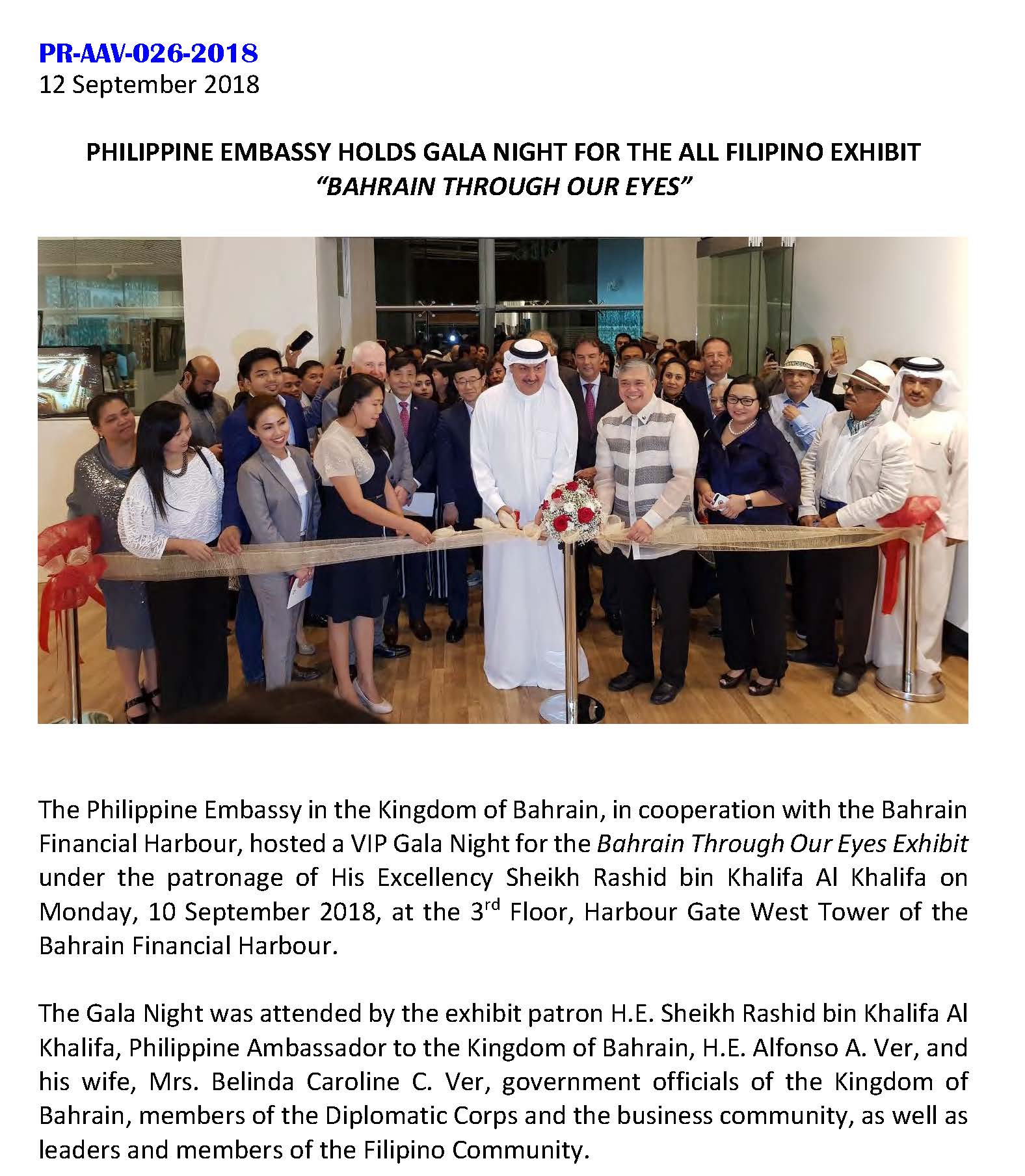1 PR AAV 026 2018 Phil. Embassy holds Gala Night for the All Filipino Exhibit Bahrain Through Our Eyes Page 1