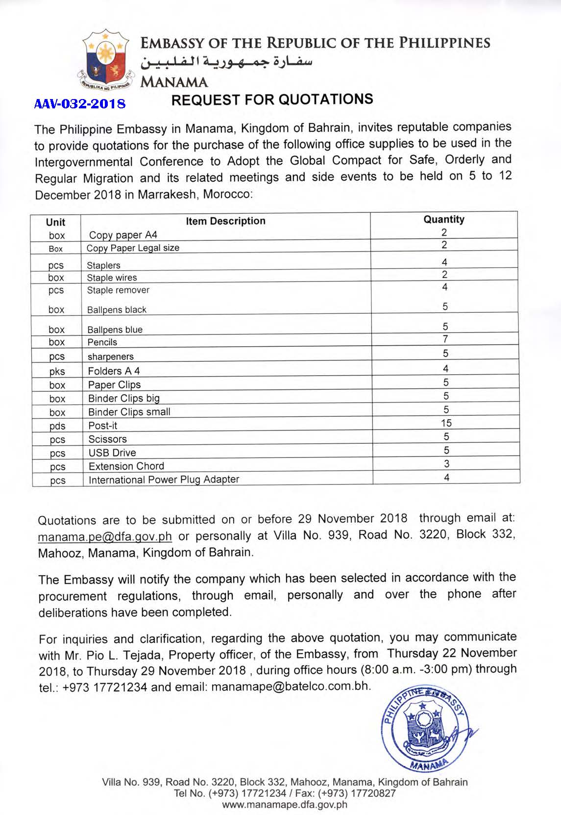 1PA AAV 032 2018 Request for Quotations Office Supplies Copy paper A4Staples Etc