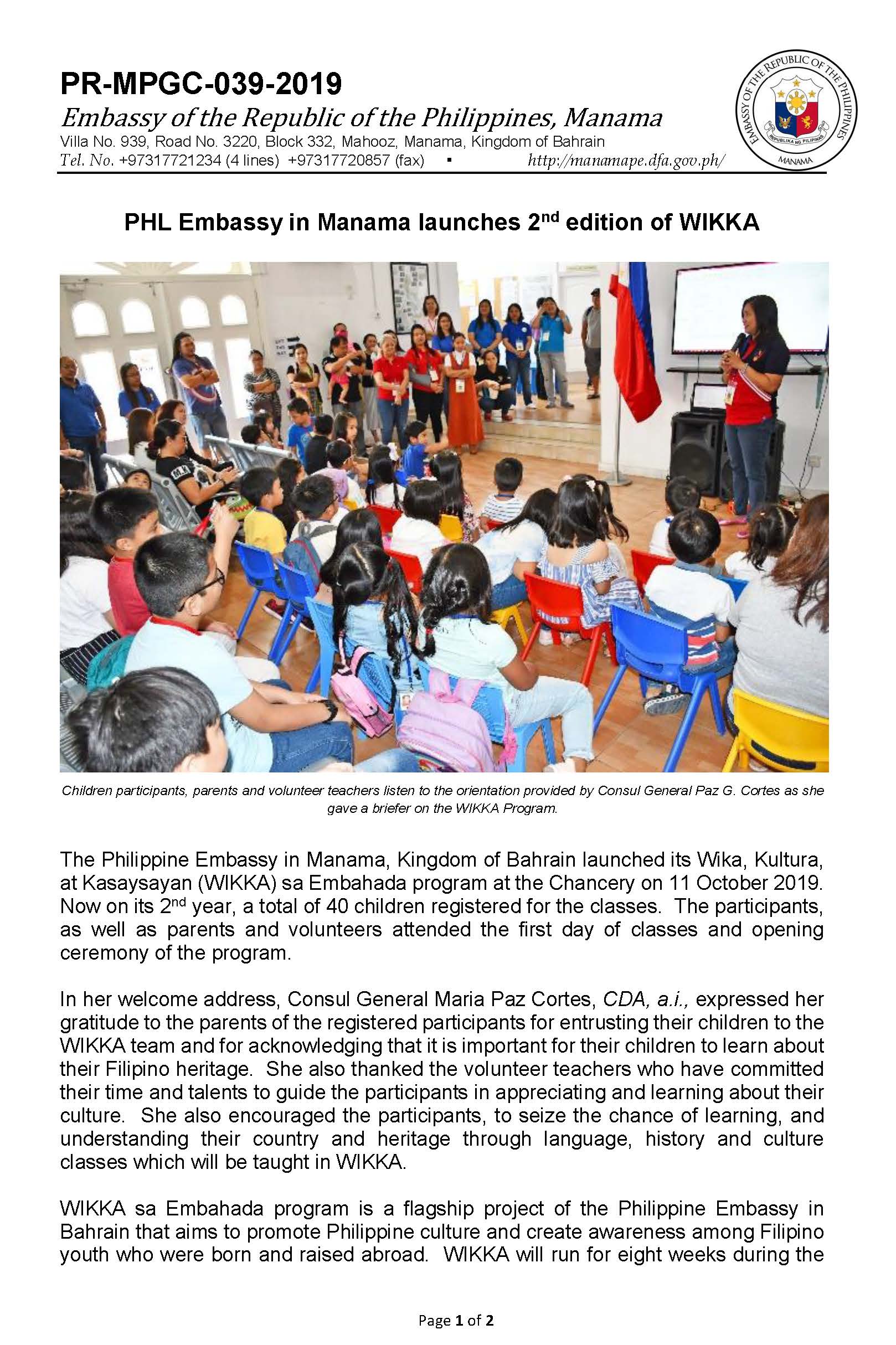 1 MPGC 039 2019 Philippine Embassy in Manama launches 2nd Edition of WIKKA Page 1