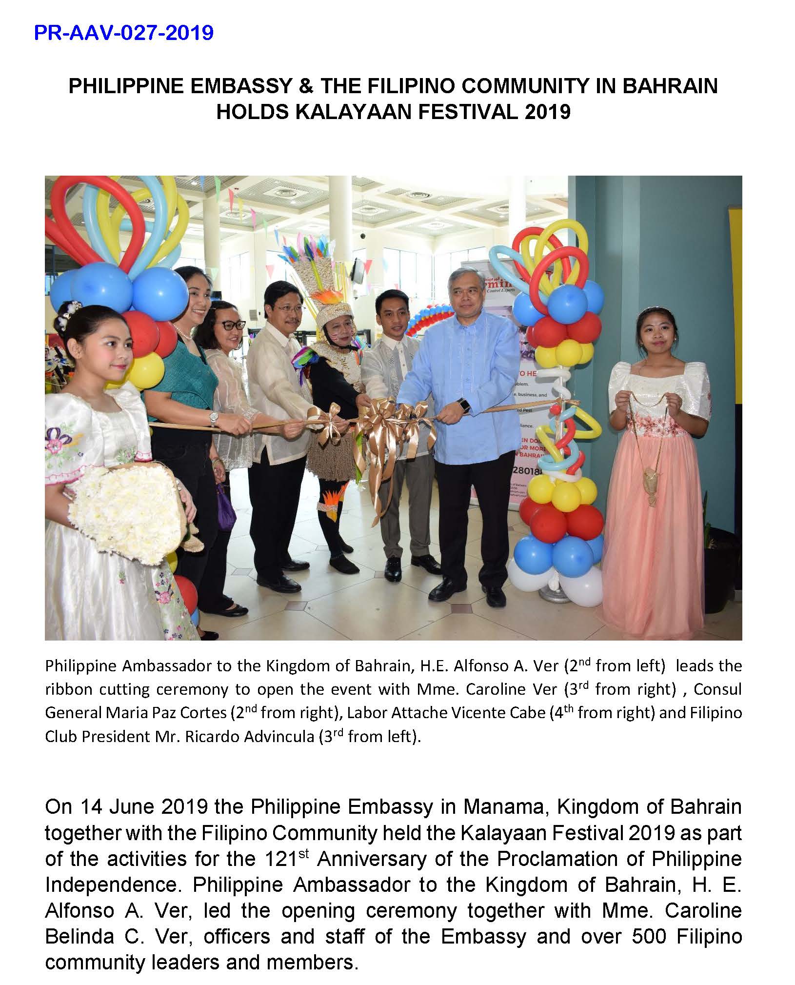 PR AAV 027 2019 PHILIPPINE EMBASSY THE FILIPINO COMMUNITY IN BAHRAIN Page 1