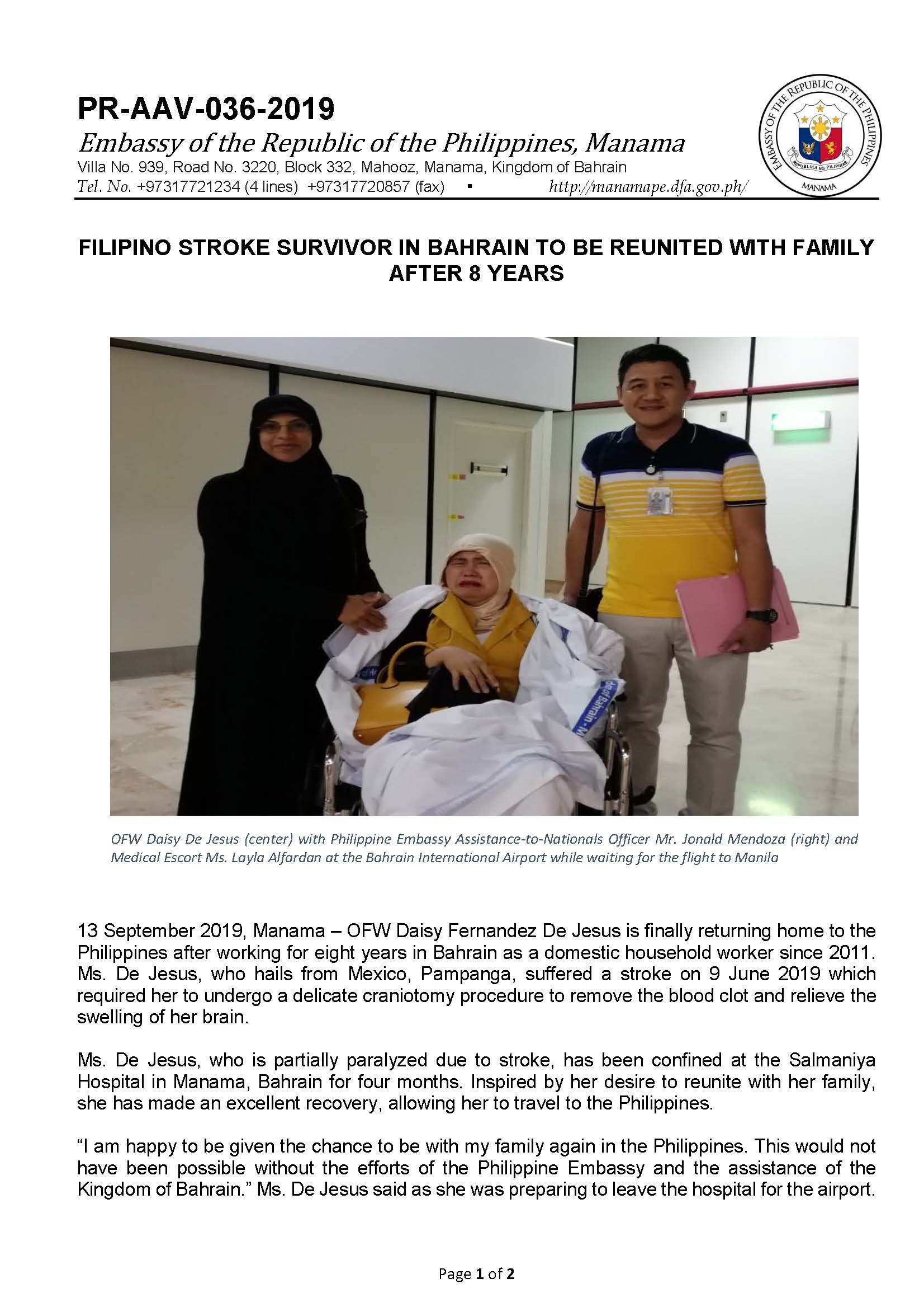 PR AAV 036 2019 Filipino Stroke Survivor to tb reunited with Family after 8 Years Page 1