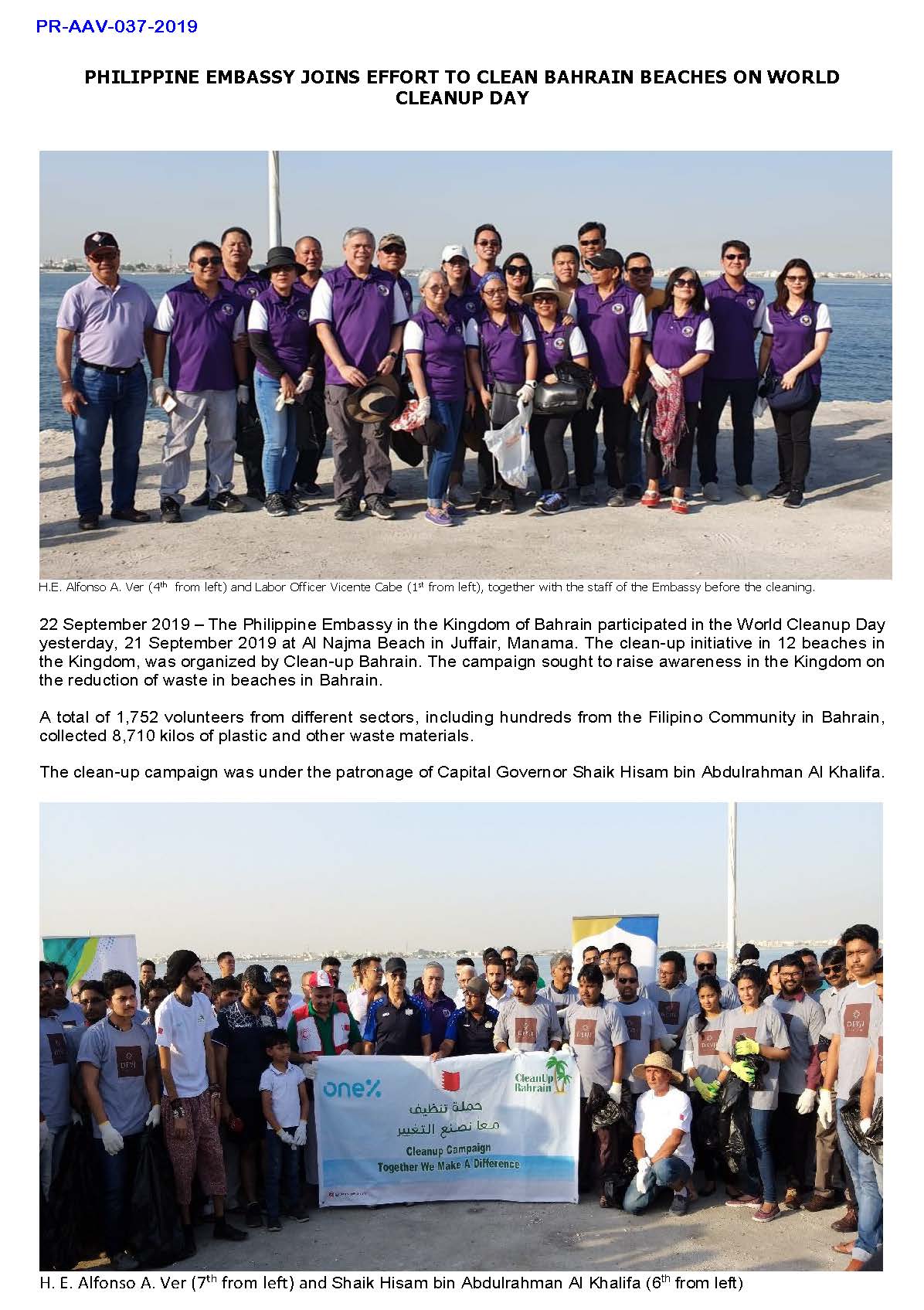 PR AAV 037 2019 Philippine Embassy Joins Effort to clean Bahrain Beaches on World Cleanup Day 1