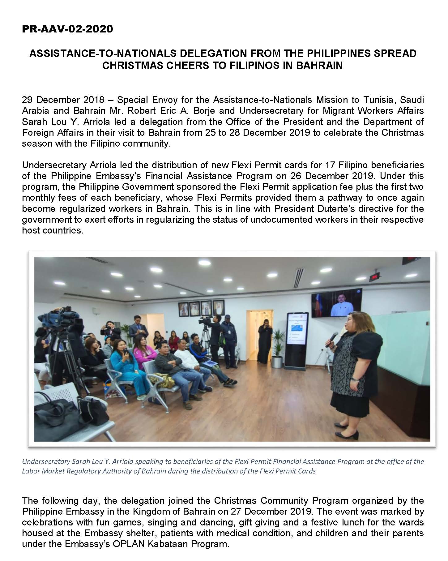 PR AAV 02 2020 ATN Delegation from Philippines Spread Christmas Cheers to Filipinos in Bahrain Page 1