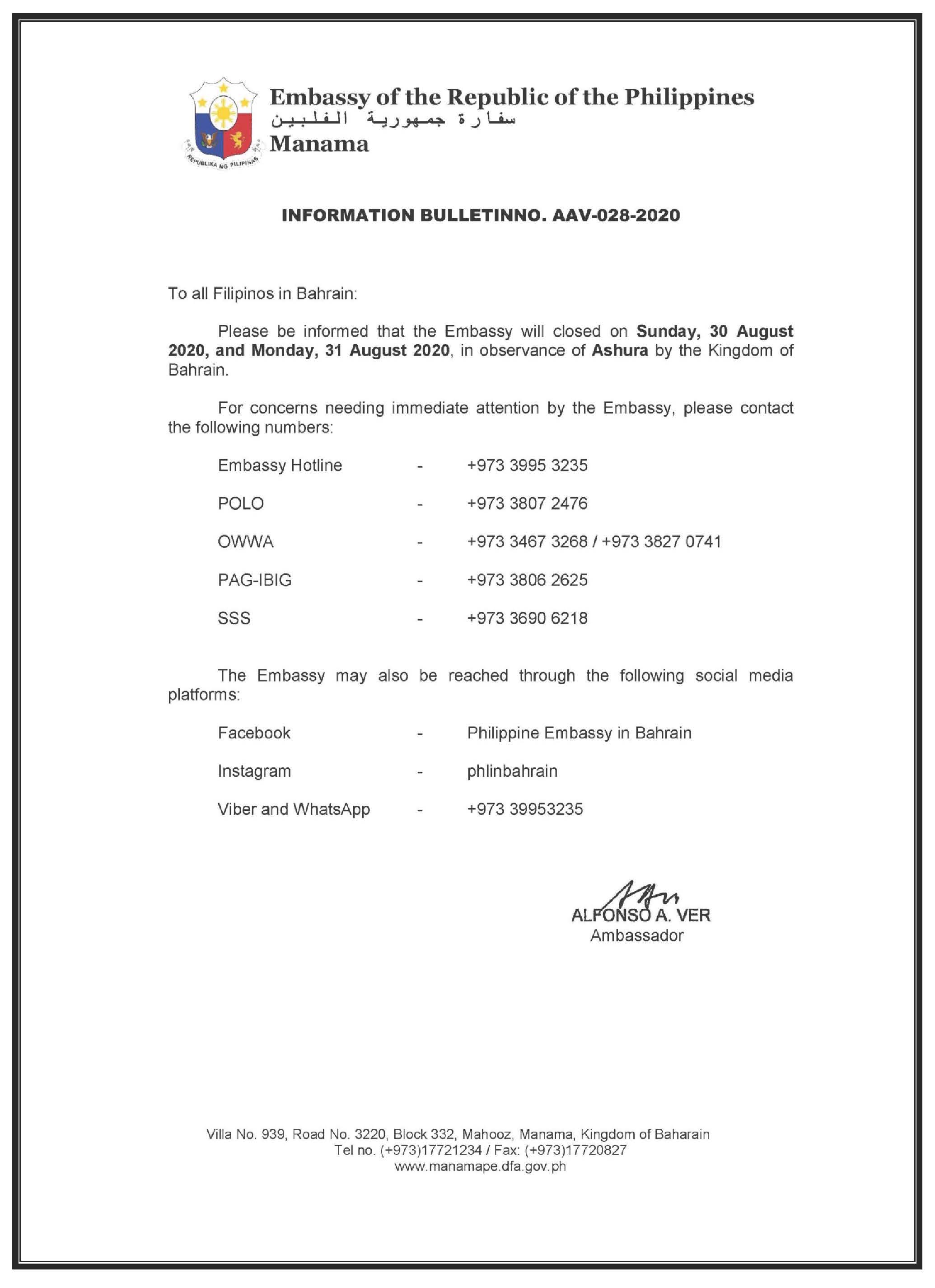 1 Information Bulletin No. AAV 028 2020 Observance of Ashura