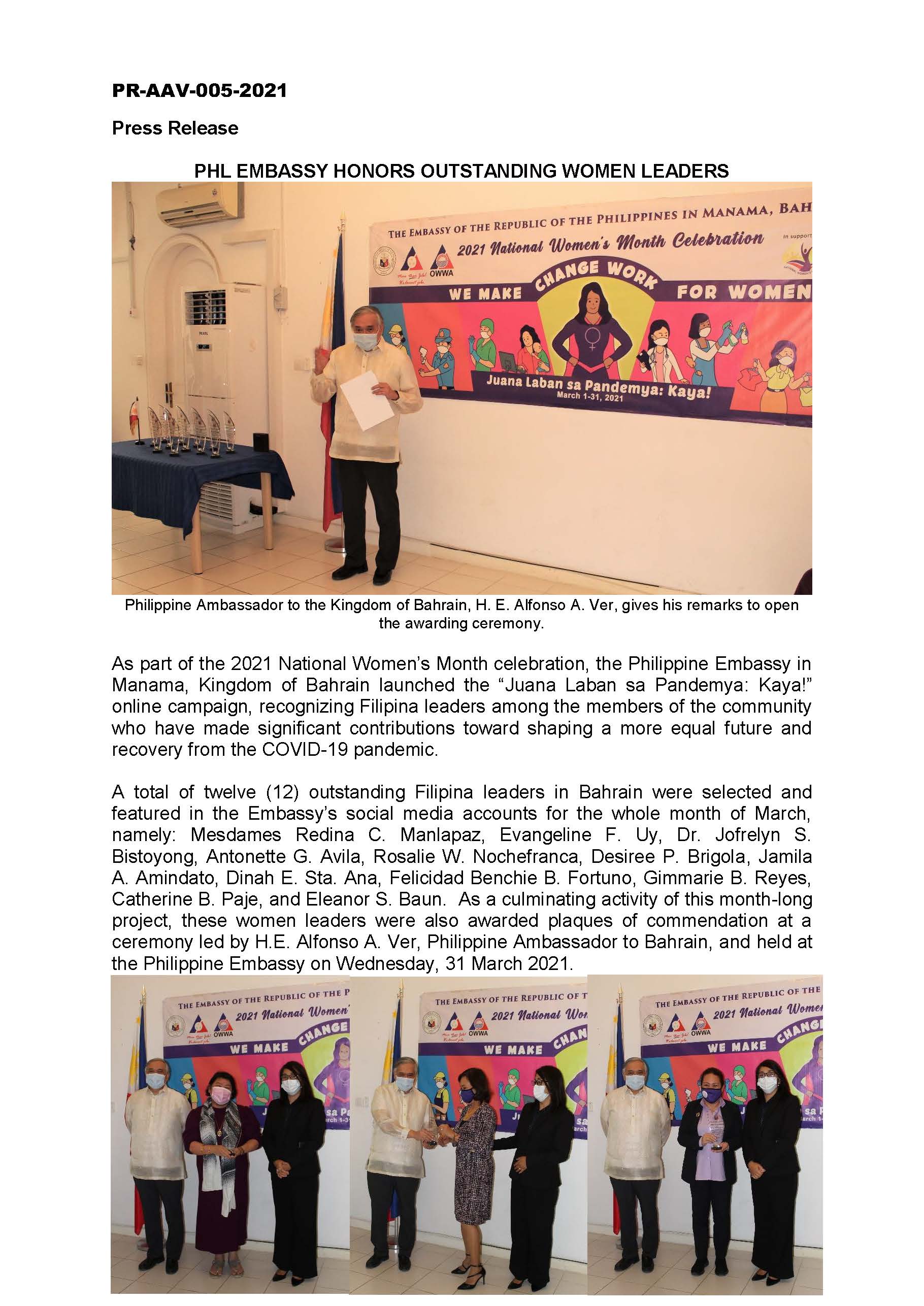 PR AAV 005 2021 Juana Laban sa Pandemya Kaya Online Campaign Recognizing Women Leaders Page 1