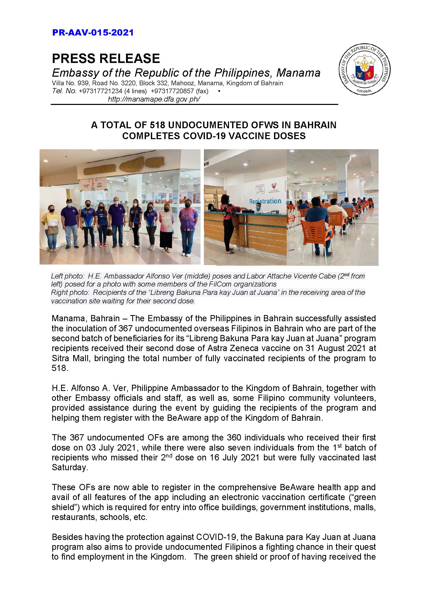 PR AAV 015 2021 LIBRENG BAKUNA PARA KAY JUAN AT JUANA PROGRAM Page 1