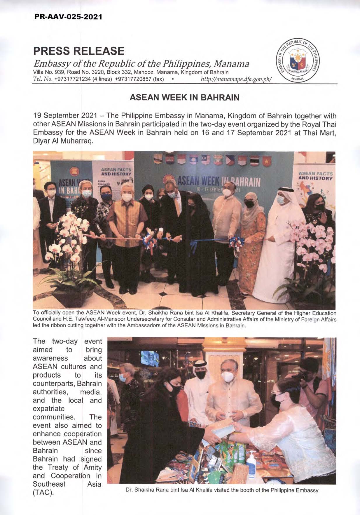 PR AAV 025 2021 ASEAN WEEK IN BAHRAIN Page 1