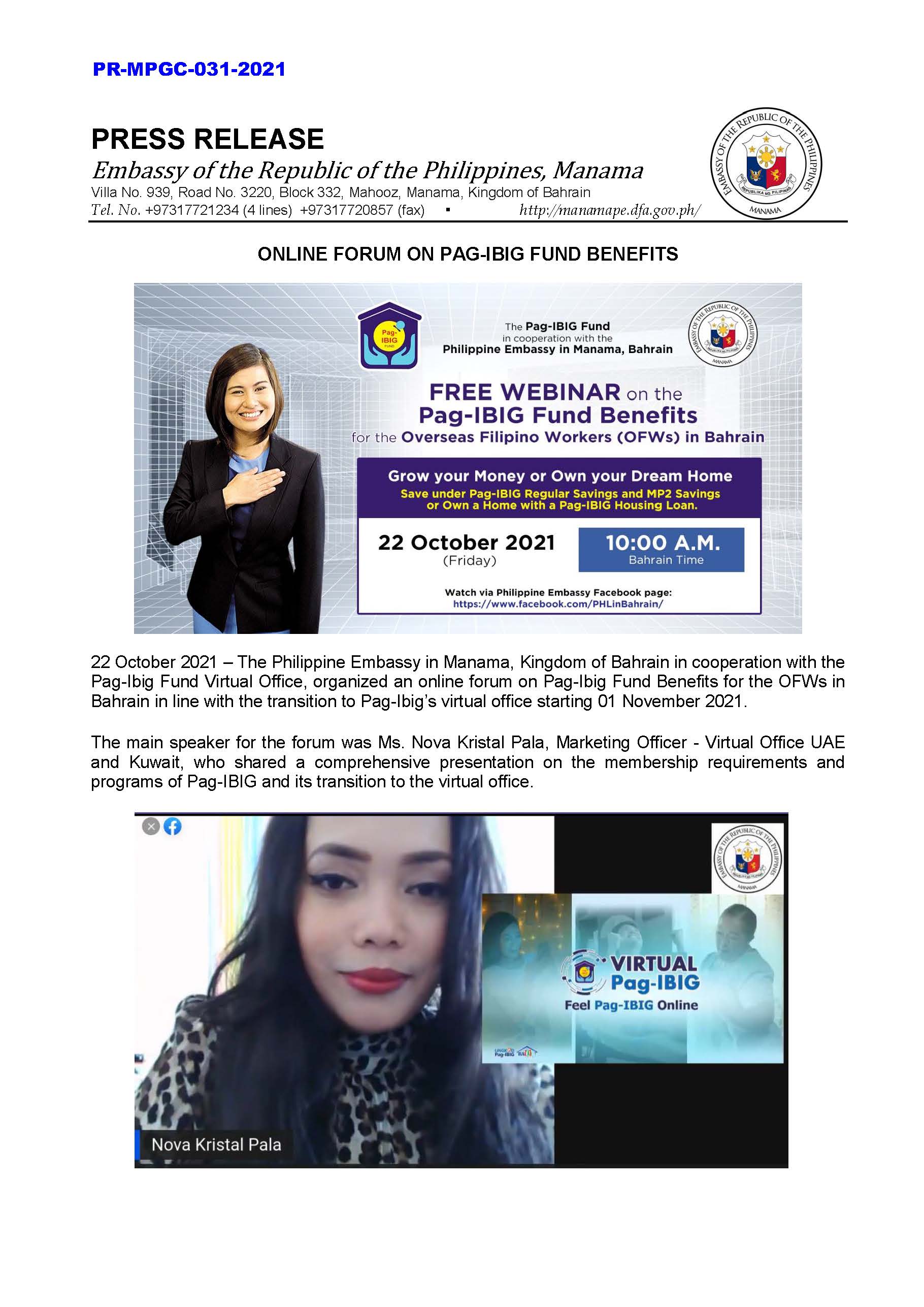 PR MPGC 031 2021 ONLINE FORUM ON PAG IBIG FUND BENEFITS Page 1