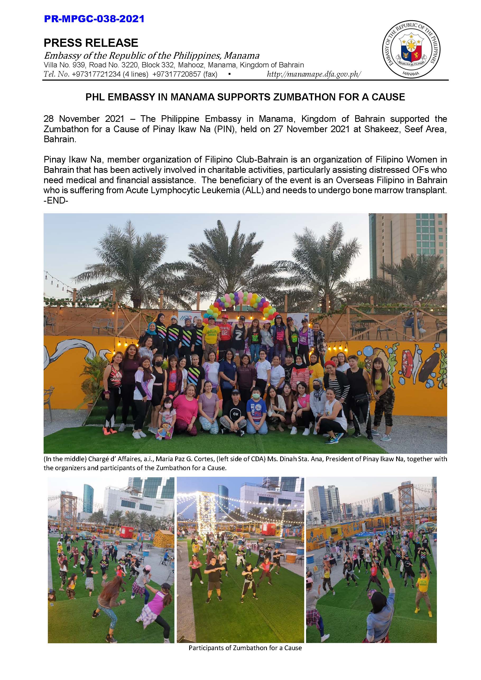 PR MPGC 038 2021 PHL EMBASSY IN MANAMA SUPPORTS ZUMBATHON FOR A CAUSE