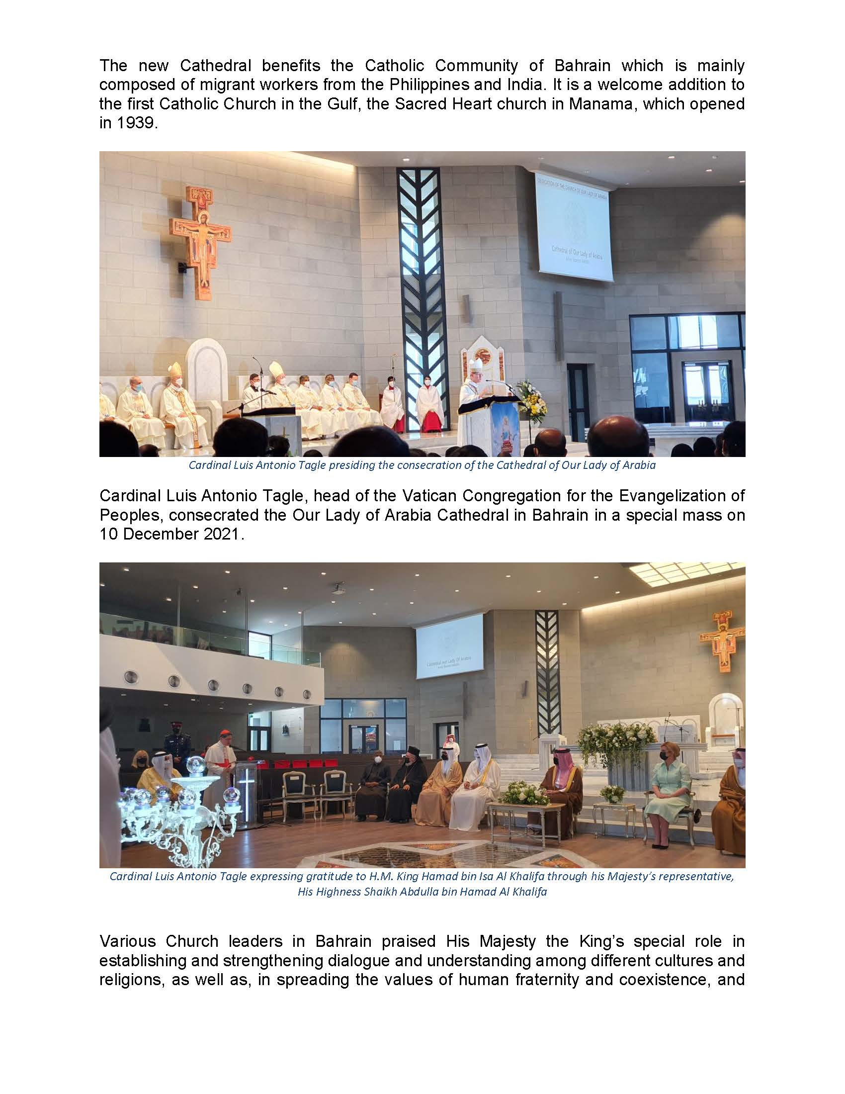 PR MPGC 045 2021 The Filipino Catholic Community Welcomes Opening of the Arabian Gulfs Largest Catholic Cathedral in Bahrain Page 2