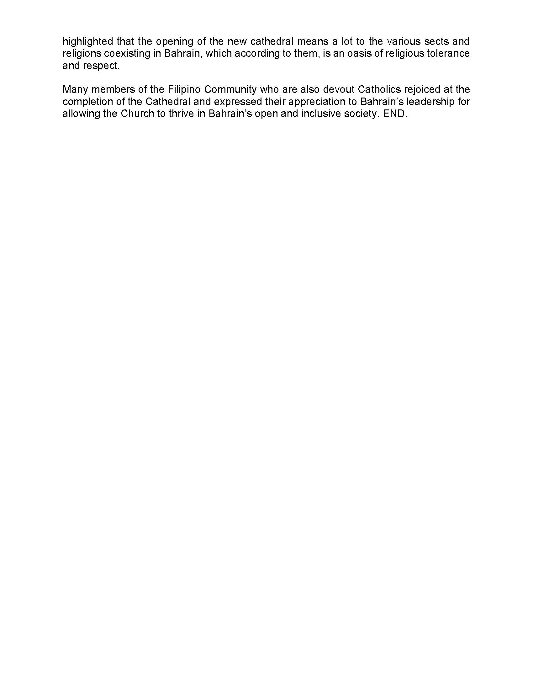 PR MPGC 045 2021 The Filipino Catholic Community Welcomes Opening of the Arabian Gulfs Largest Catholic Cathedral in Bahrain Page 3