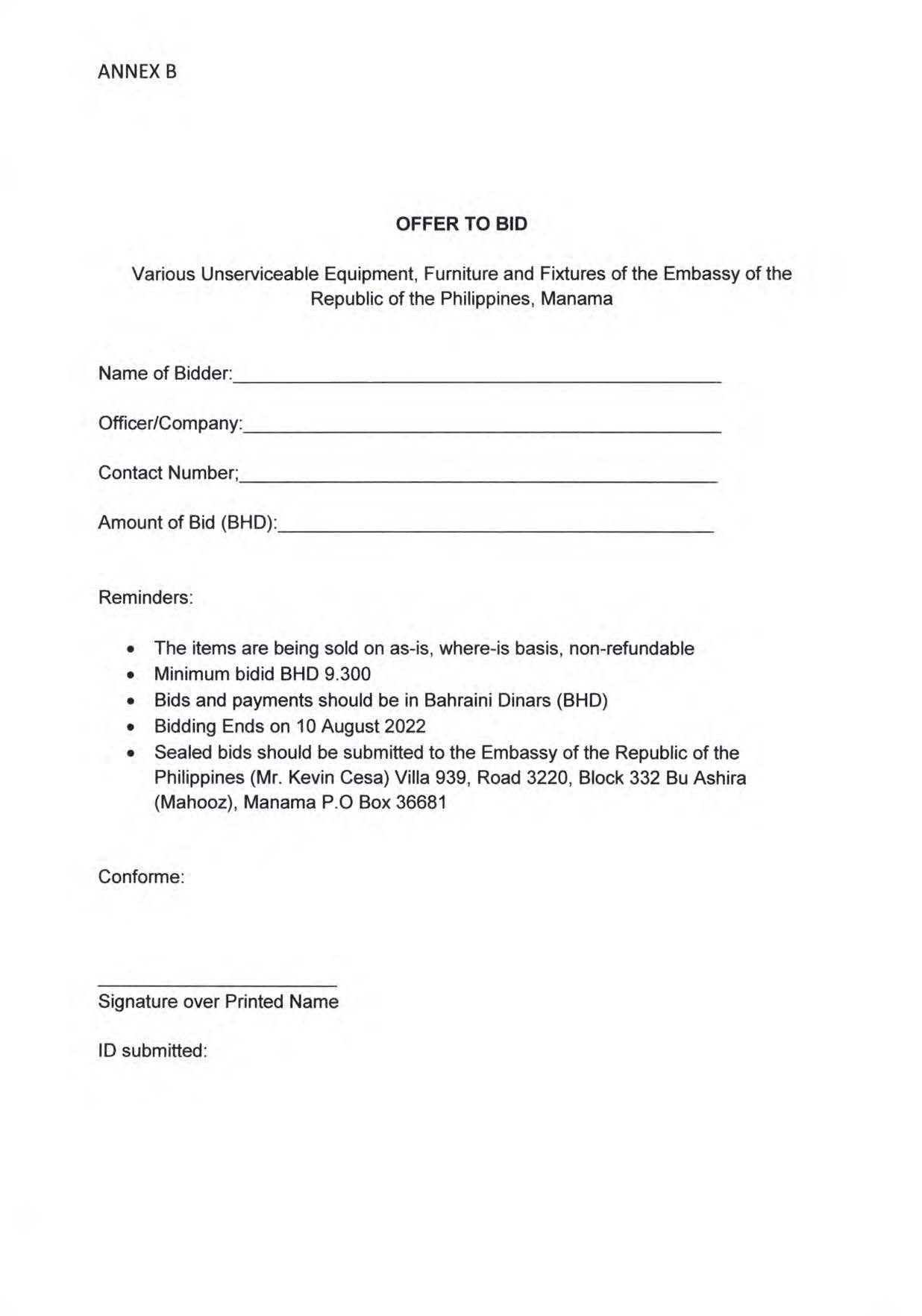 AJL 39 2022 Invitation to Bid for the Disposal of Unservicieable Equipmnet Funiture and Fixtures Page 3