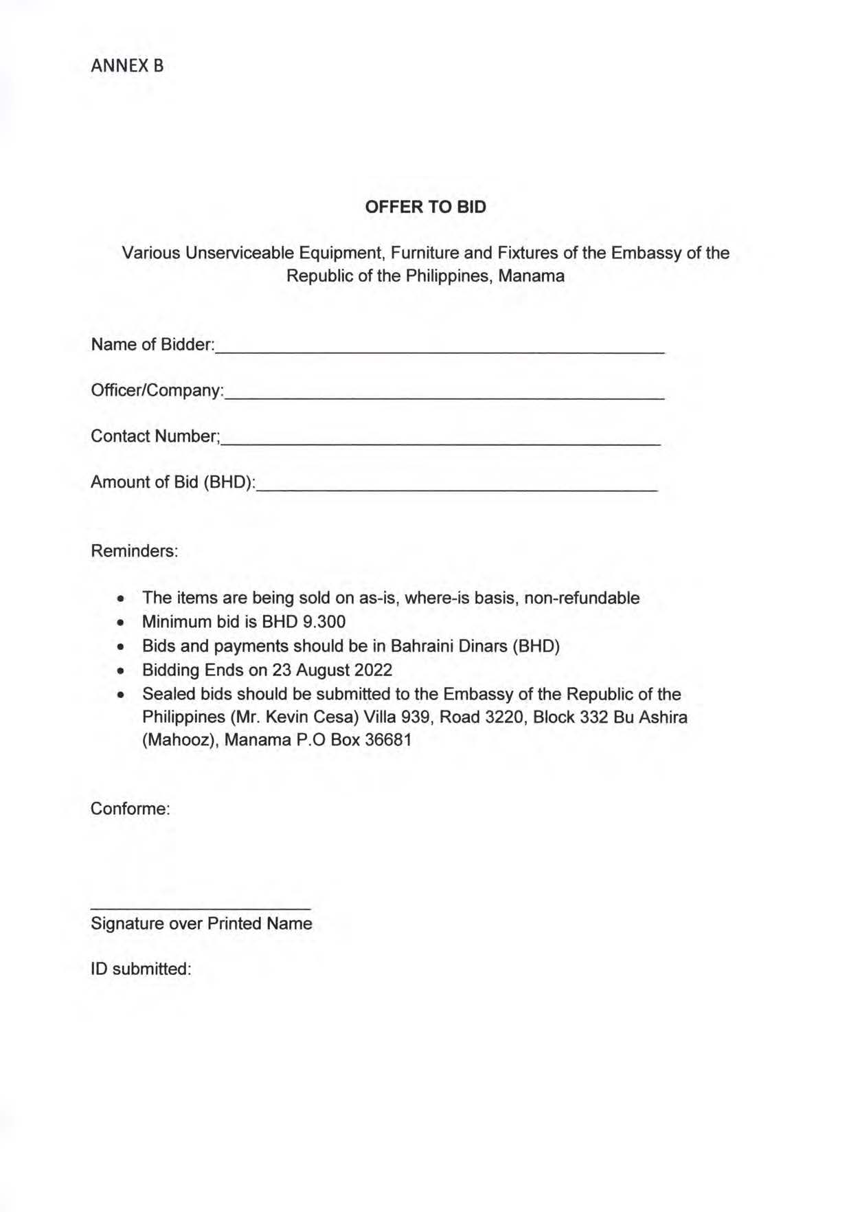 AJL 41 2022 Invitation to Bid for the Disposal of Unservicieable Equipmnet Funiture and Fixtures Page 3