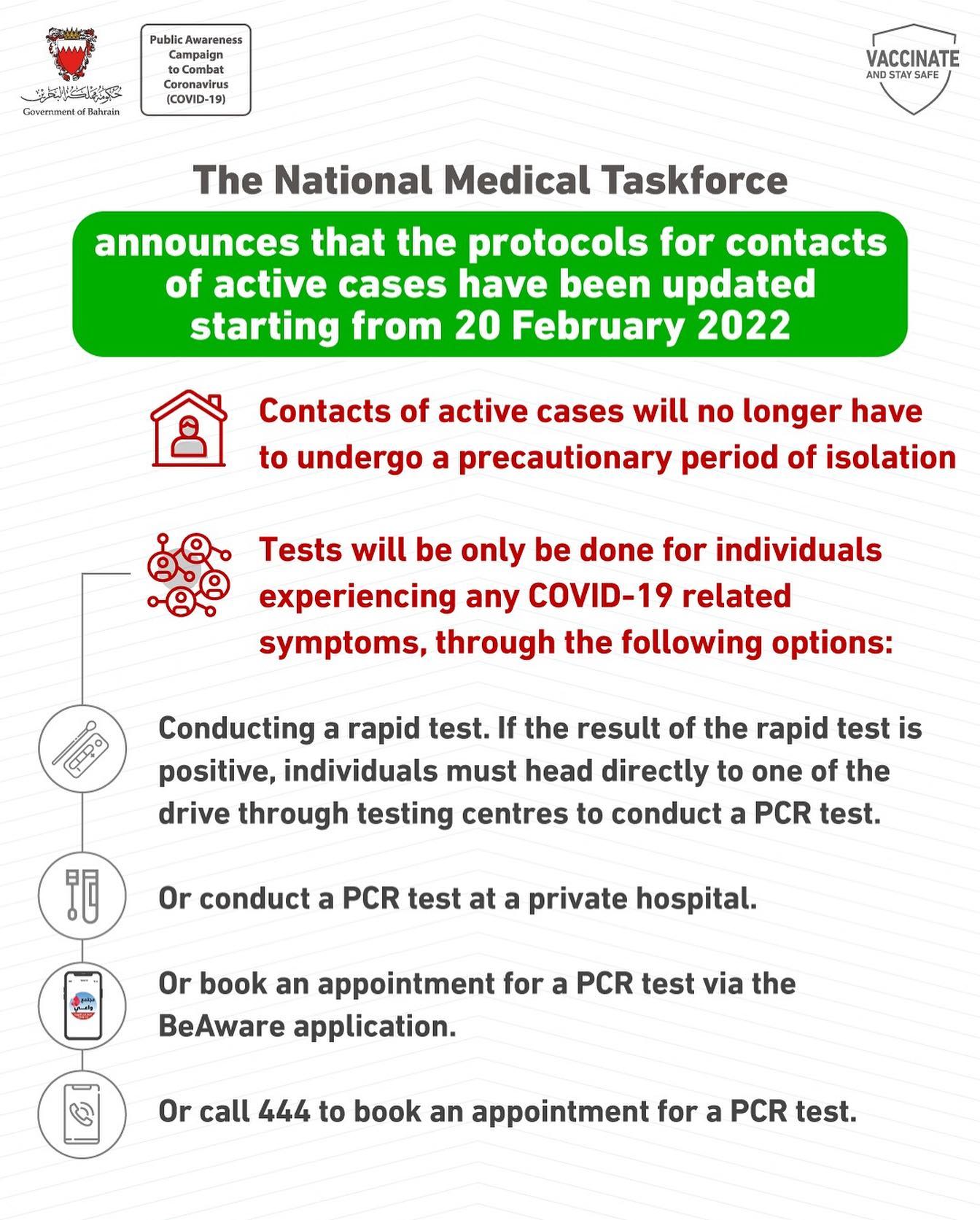 cancellation of the precautionary isolation for contacts of active cases