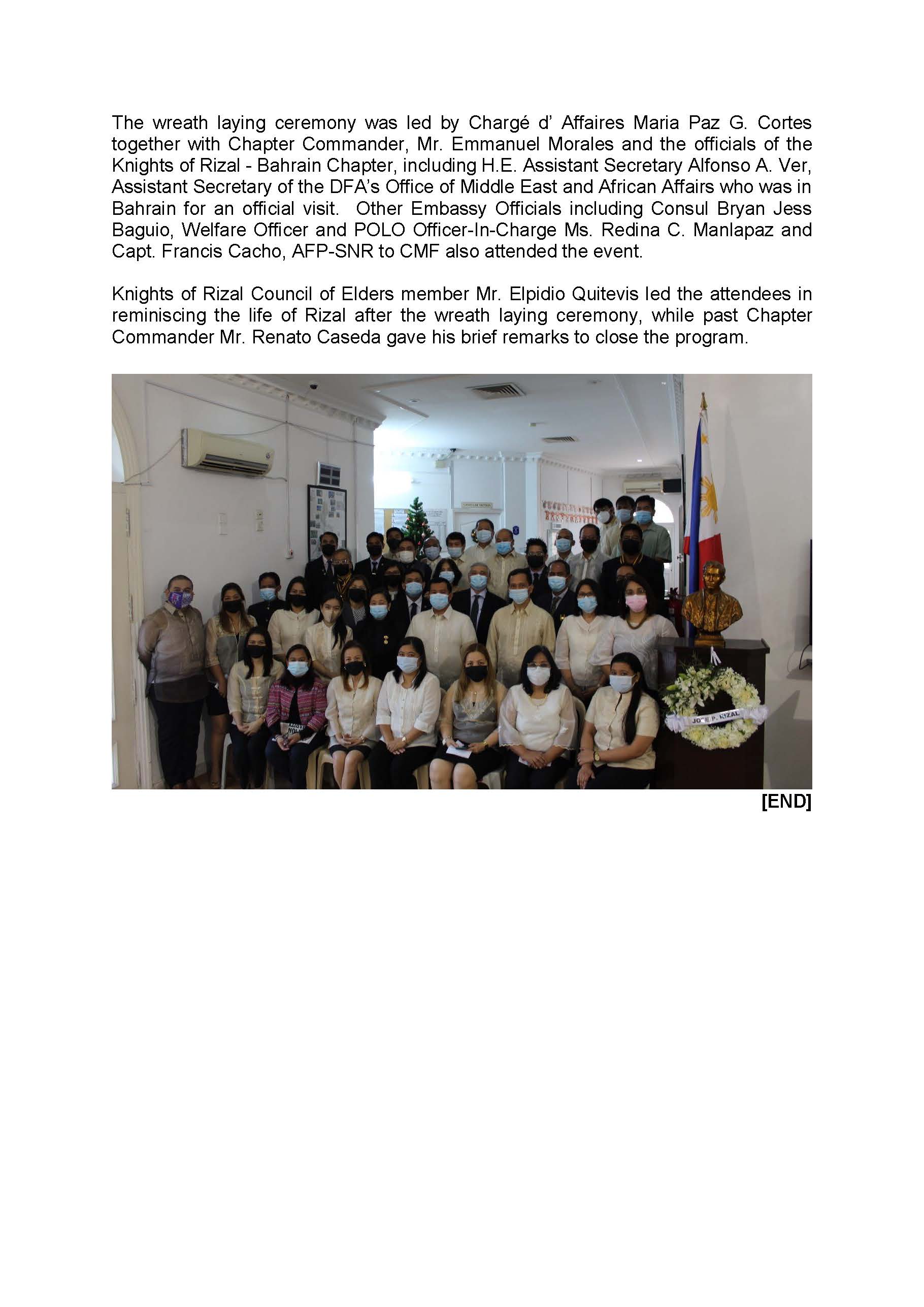 PR MPGC 1 2022 PHILIPPINE EMBASSY IN MANAMA COMMEMORATES THE 125th ANNIVERSARY OF THE MARTYRDOM OF DR. JOSE P. RIZAL Page 2