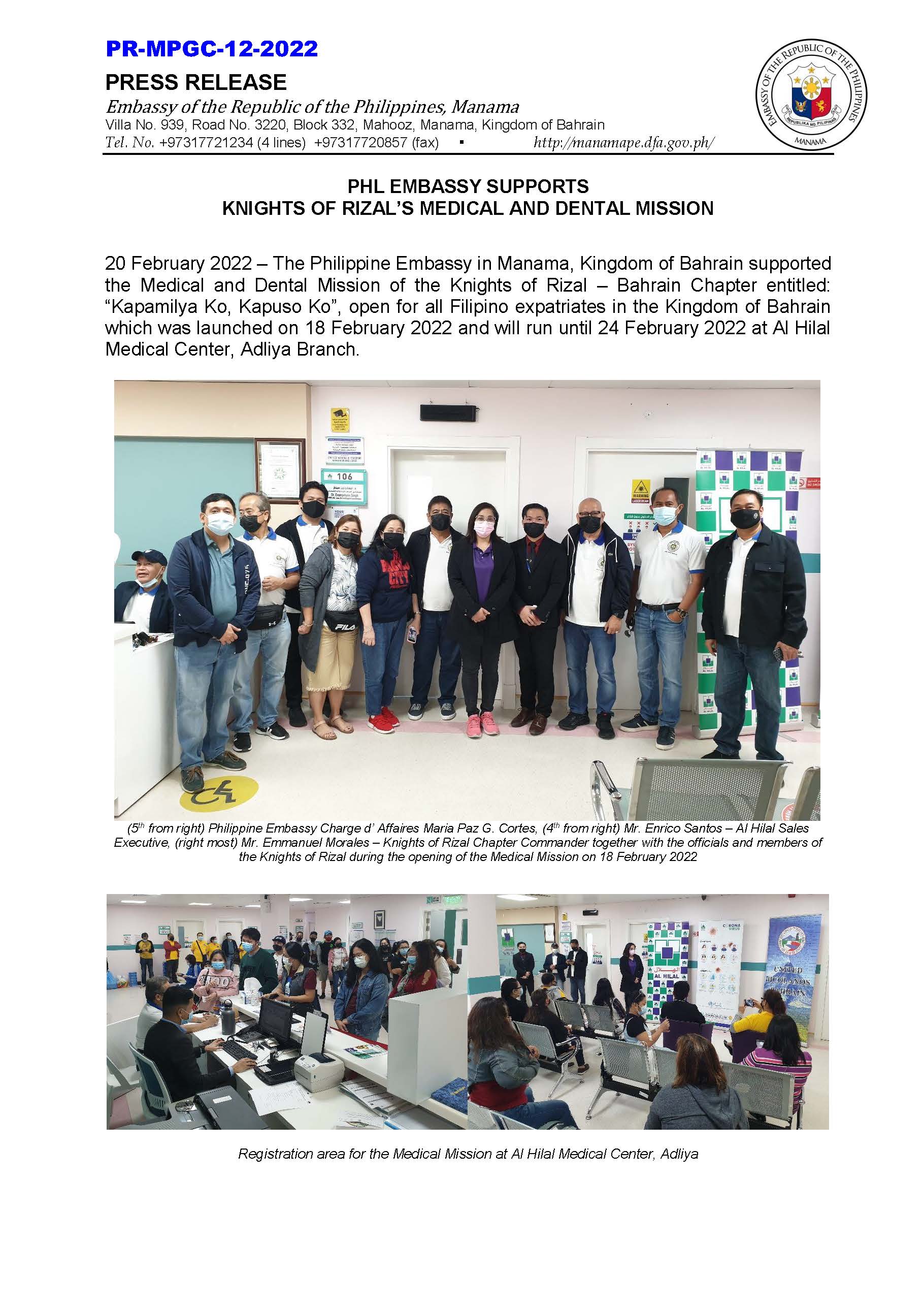 PR MPGC 12 2022 PHL EMBASSY SUPPORTS KNIGHTS OF RIZALS MEDICAL AND DENTAL MISSION Page 1