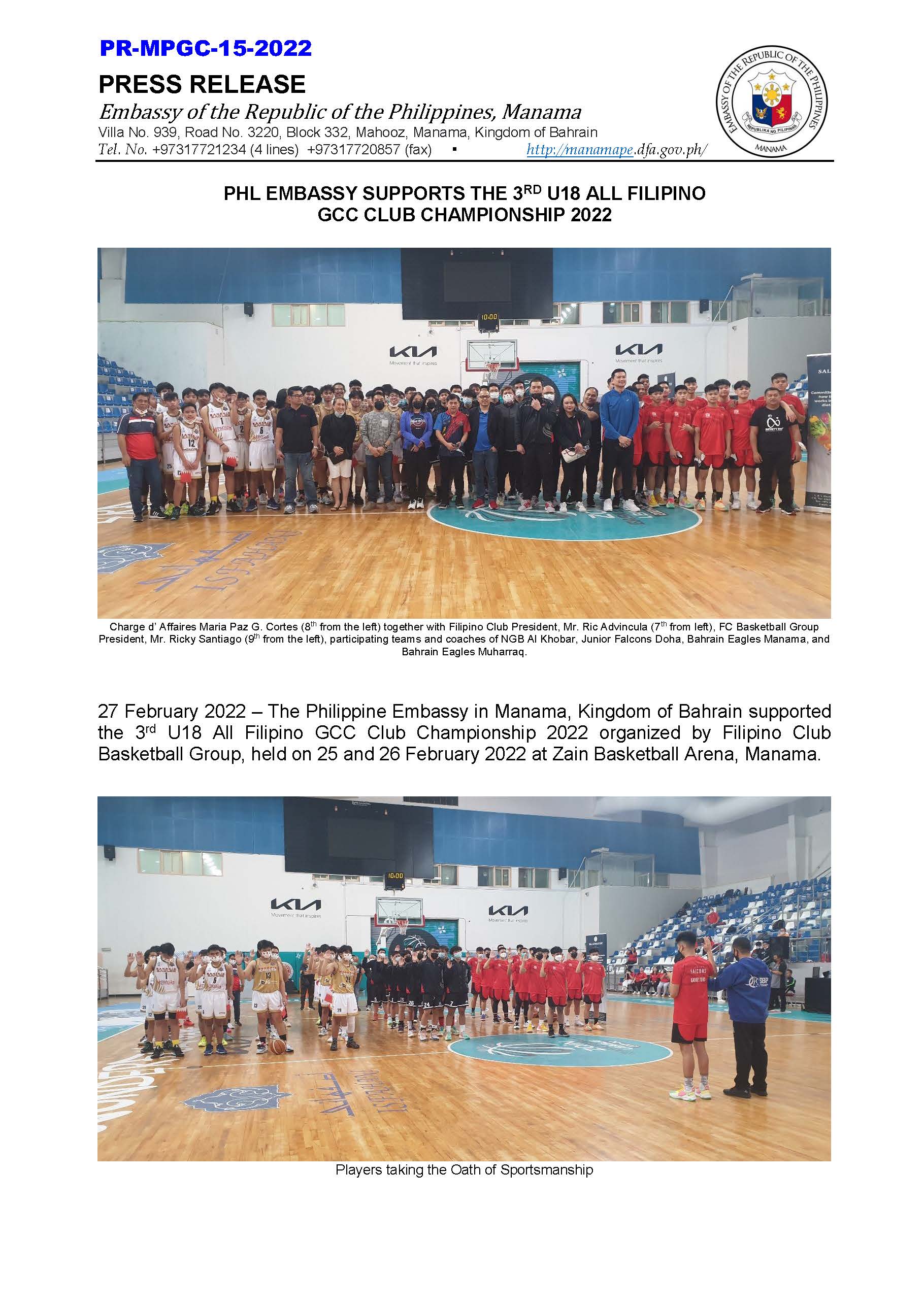 PR MPGC 15 2022 PHL EMBASSY SUPPORTS THE 3RD U18 ALL FILIPINO GCC CLUB CHAMPIONSHIP 2022 Page 1