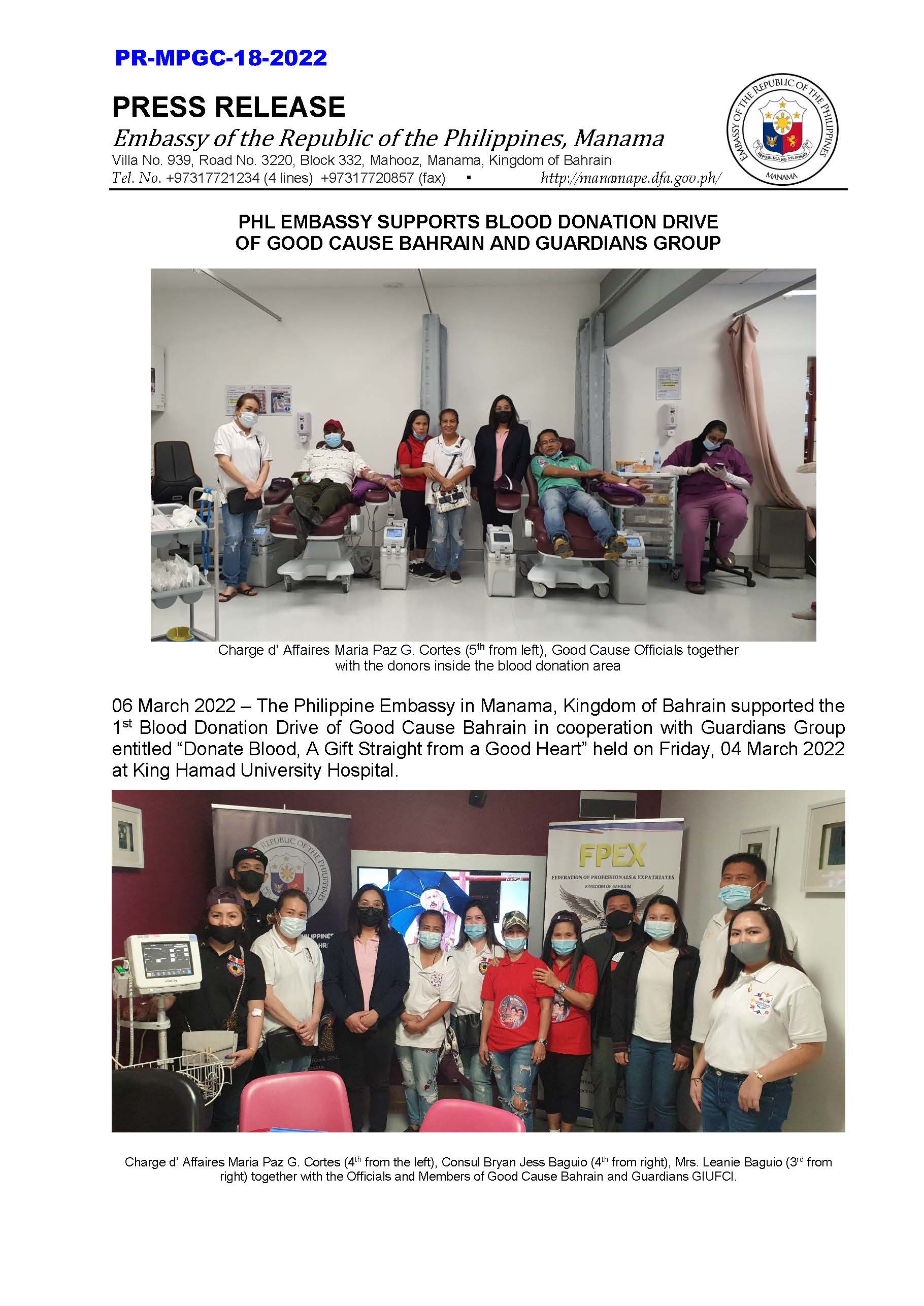 PR MPGC 18 2022 PHL EMBASSY SUPPORTS BLOOD DONATION DRIVE Page 1