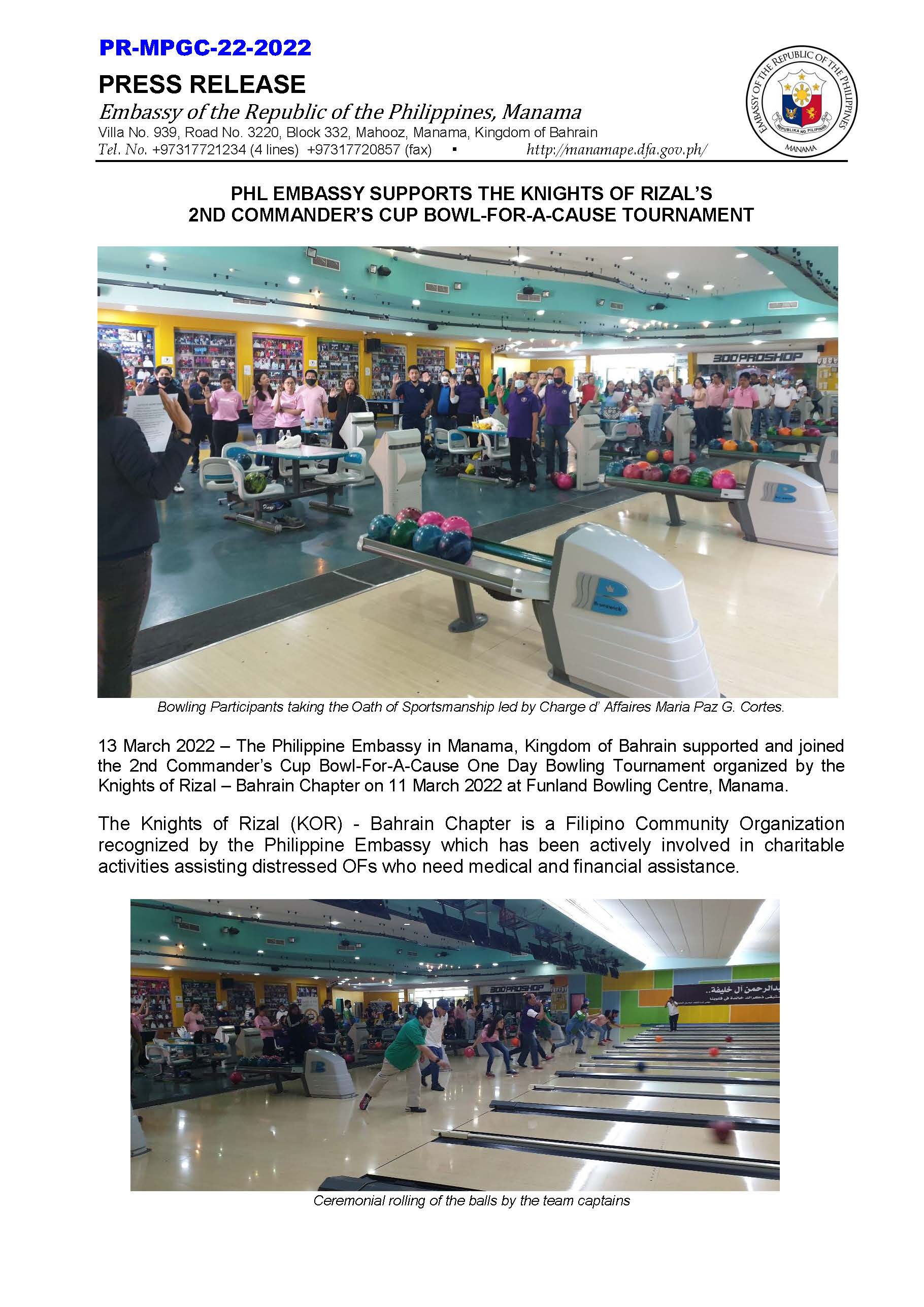 PR MPGC 22 2022 PHL EMBASSY SUPPORTS THE KNIGHTS OF RIZALS 2ND COMMANDERS CUP BOWL FOR A CAUSE TOURNAMENT Page 1