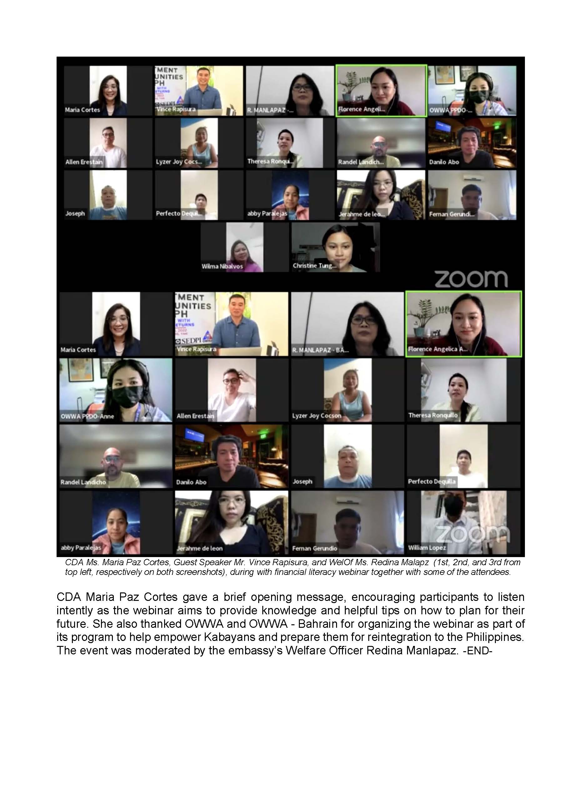 PR MPGC 27 2022 PHL Embassy in Manama and OWWA Holds Financial Literacy Webinar Page 2