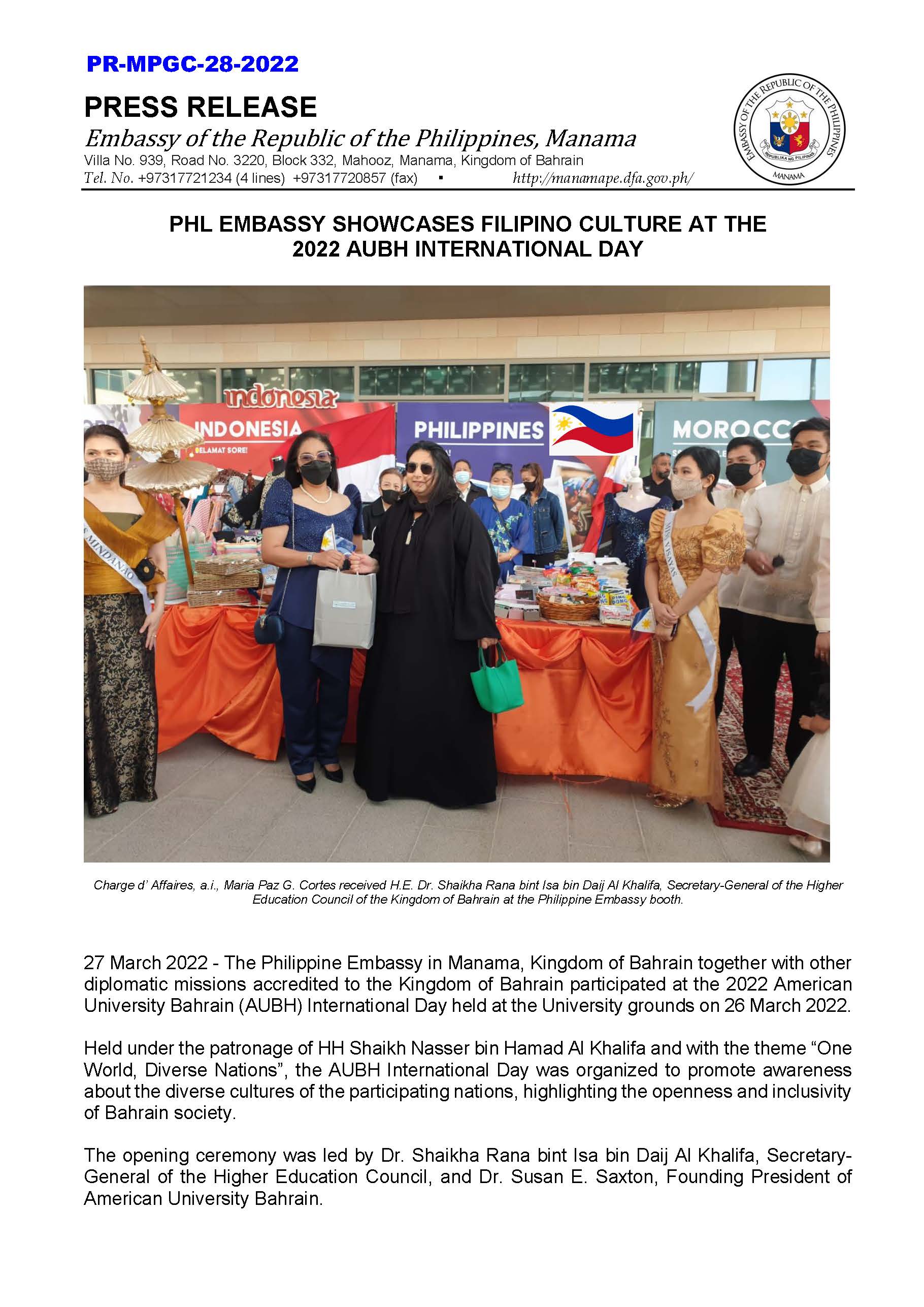 PR MPGC 28 2022 PHL EMBASSY SHOWCASES FILIPINO CULTURE AT THE 2022 AUBH INTERNATIONAL DAY Page 1