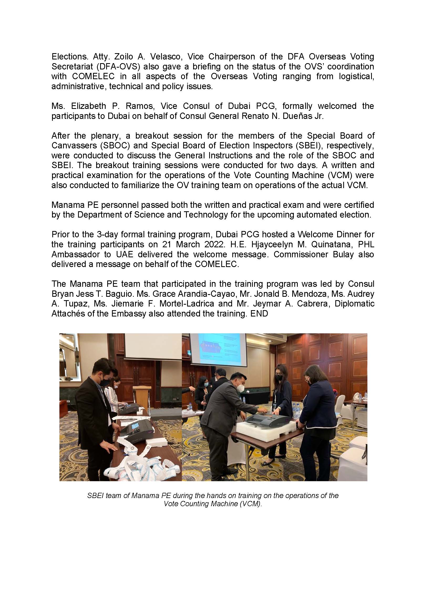 PR MPGC 29 2022 MANAMA PE TEAM PARTICIPATES IN THE COMELEC TRAINING FOR THE CONDUCT OF OVERSEAS VOTING FOR THE 2022 NATIONAL ELECTIONS Page 2