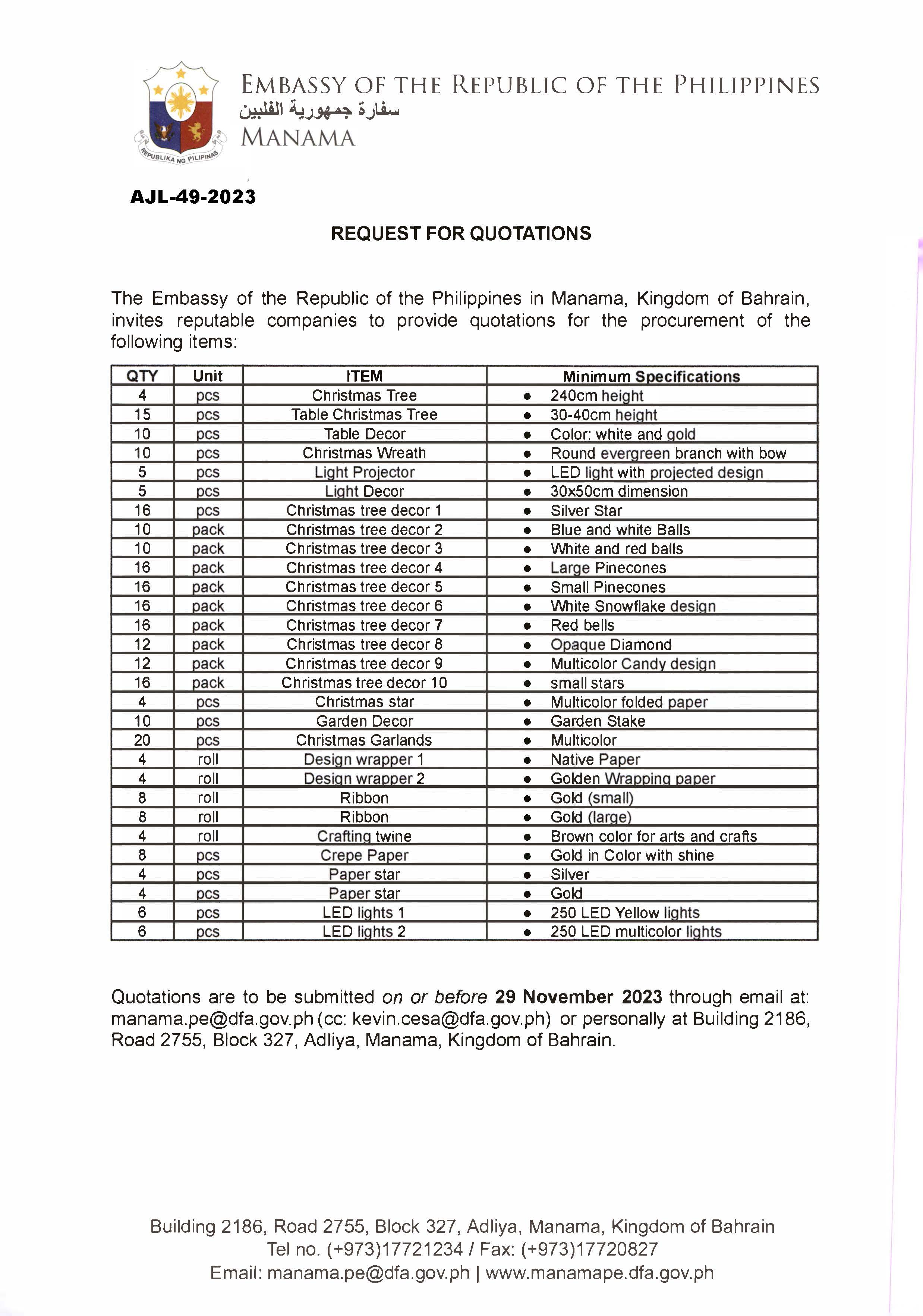 AJL 49 2023 Request for Quotations for the Procurement of Christmas Decorations Page 1
