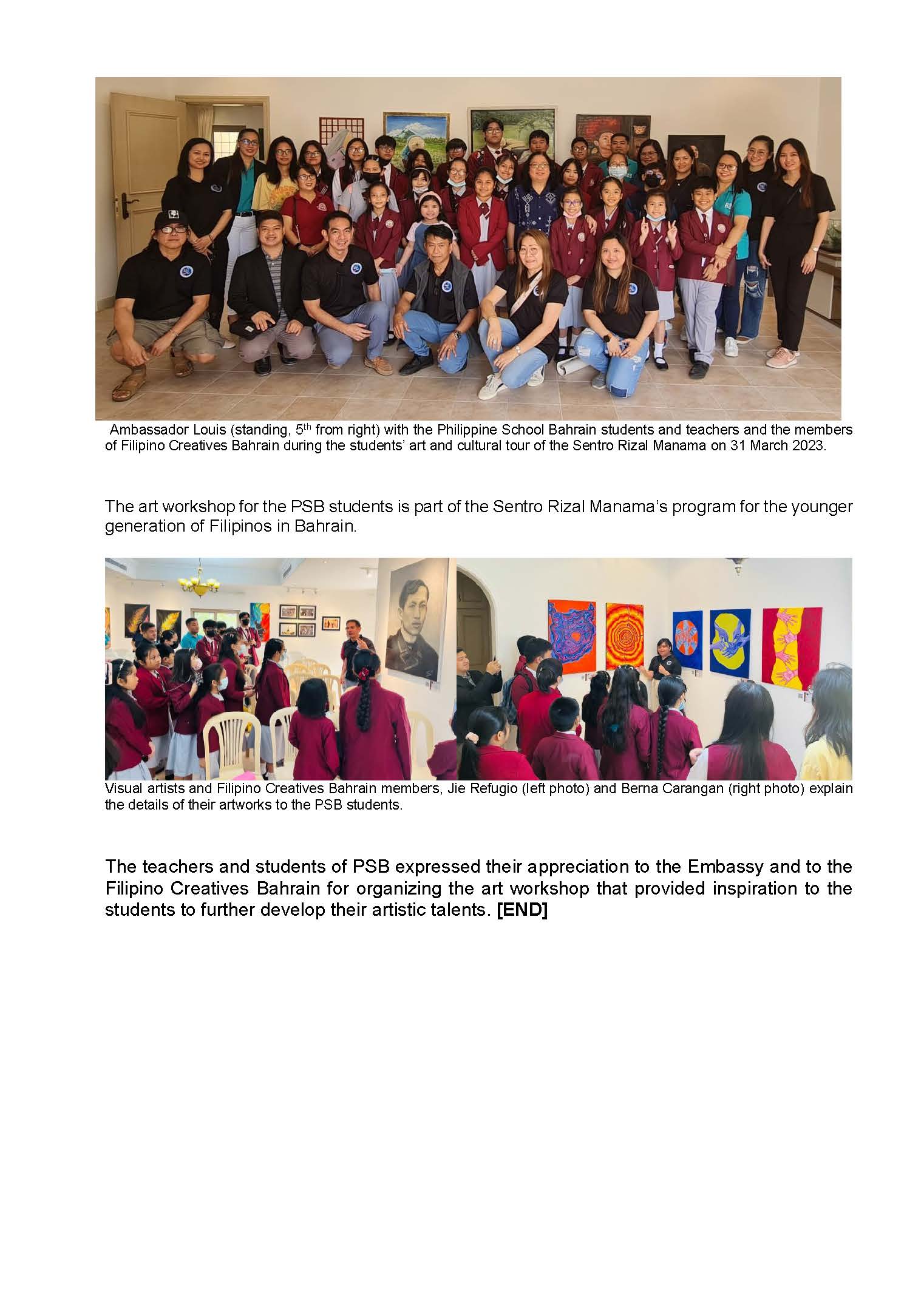 PR AJL 17 2023 PHL EMBASSY COLLABORATES WITH FILIPINO CREATIVES BAHRAIN AND THE PHILIPPINE SCHOOL BAHRAIN ON ART WORKSHOP HIGHLIGHTING NATIONAL WOMENS MONTH Page 2