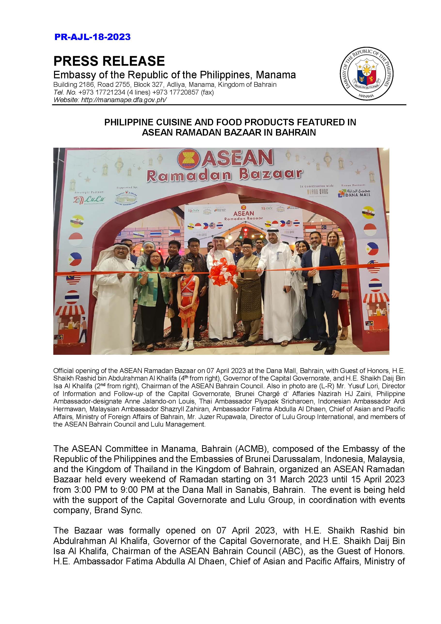 PR AJL 18 2023 PH CUISINE AND FOOD PRODUCTS FEATURED IN ASEAN RAMADAN BAZAAR IN BAHRAIN Page 1