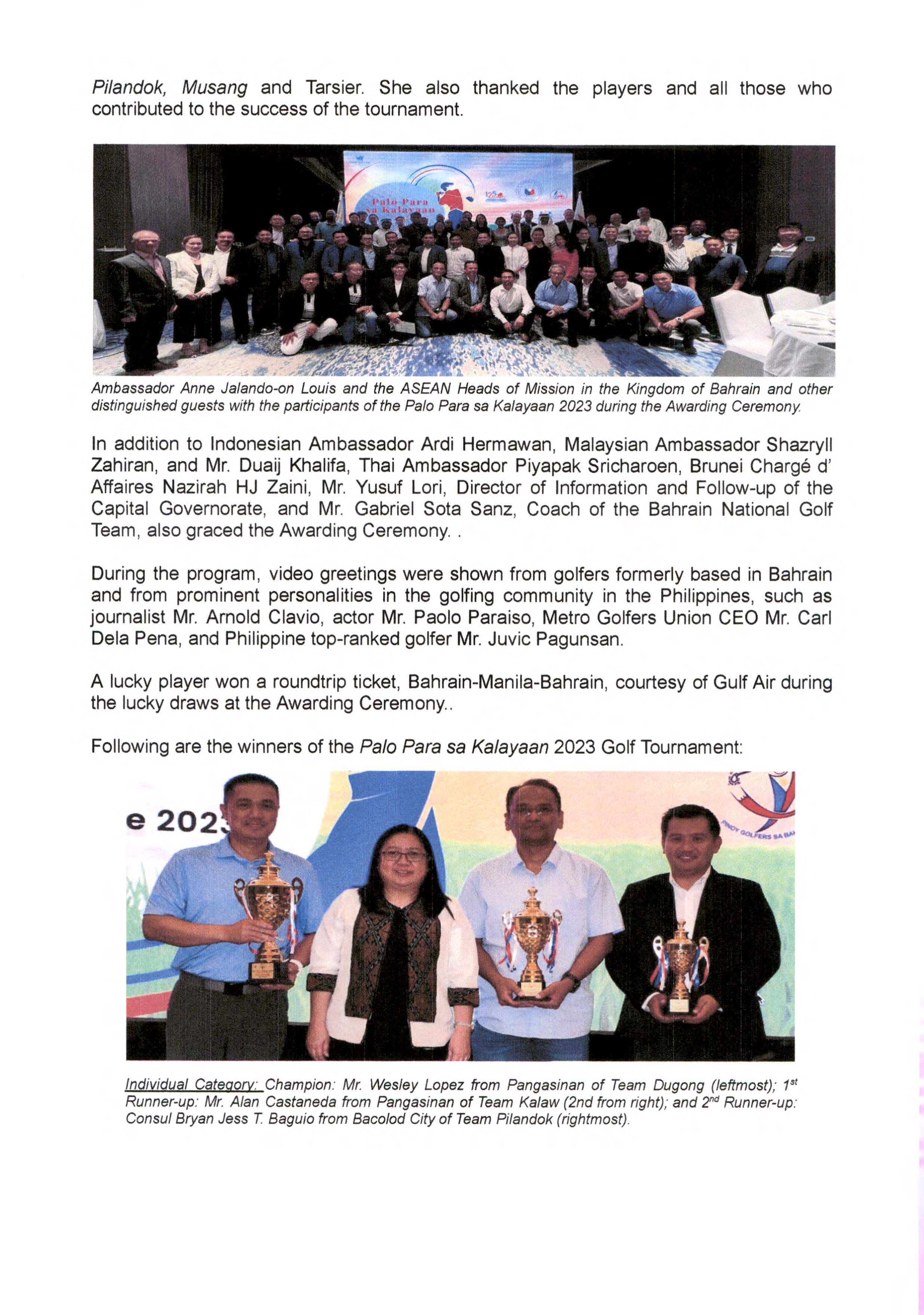 PR AJL 28 2023 PALO PARA SA KALAYAAN 2023 GOLF TOURNAMENT HELD IN BAHRAIN IN CELEBRATION OF THE 125TH ANNIVERSARY OF THE PROCLAMATION OF PH INDEPENDENCE Page 2