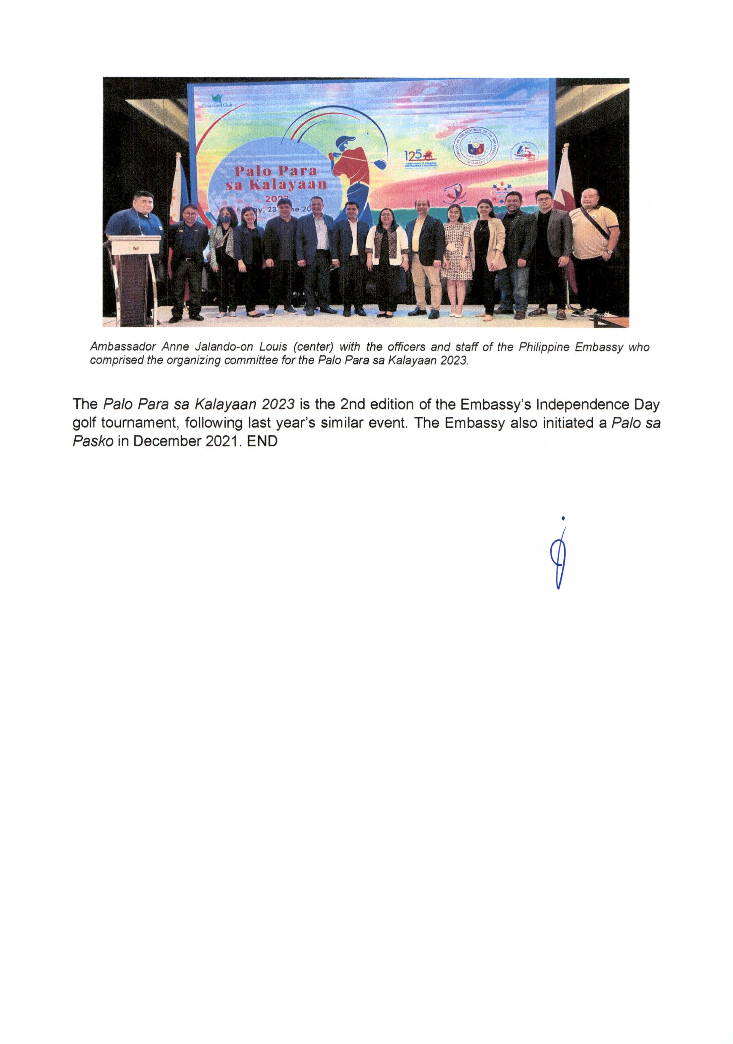 PR AJL 28 2023 PALO PARA SA KALAYAAN 2023 GOLF TOURNAMENT HELD IN BAHRAIN IN CELEBRATION OF THE 125TH ANNIVERSARY OF THE PROCLAMATION OF PH INDEPENDENCE Page 4