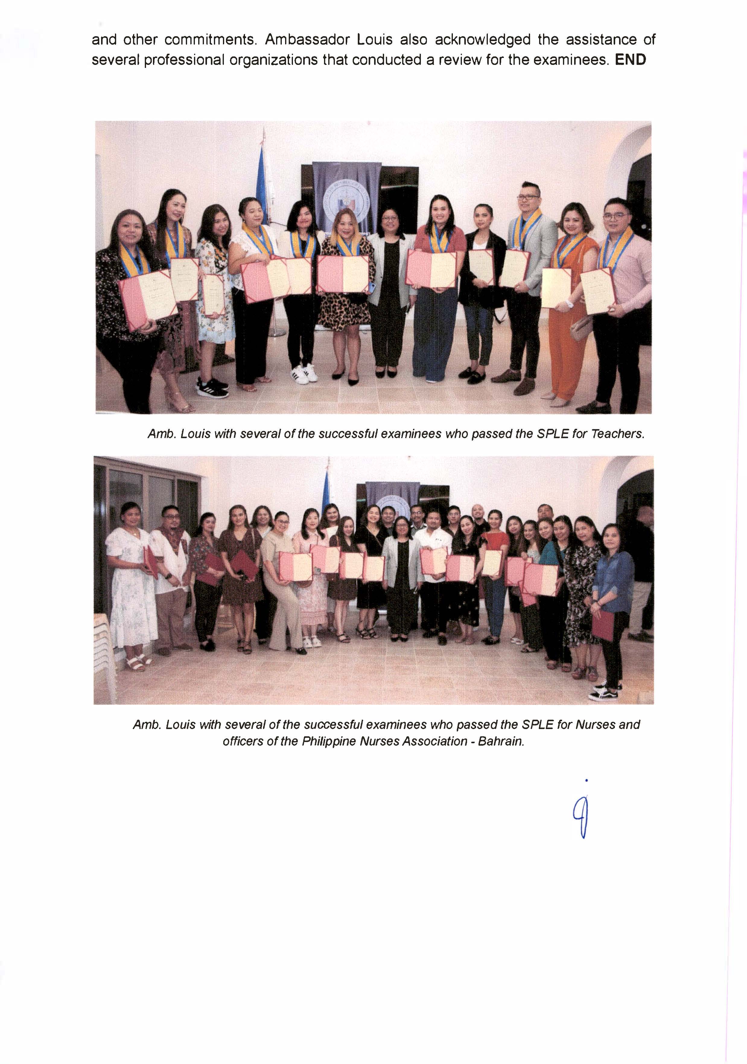 PR AJL 29 2023 PHILIPPINE EMBASSY CONGRATULATES SPECIAL PROFESSIONAL LICENSURE EXAMINATIONS SPLE 2023 PASSERS IN BAHRAIN Page 2