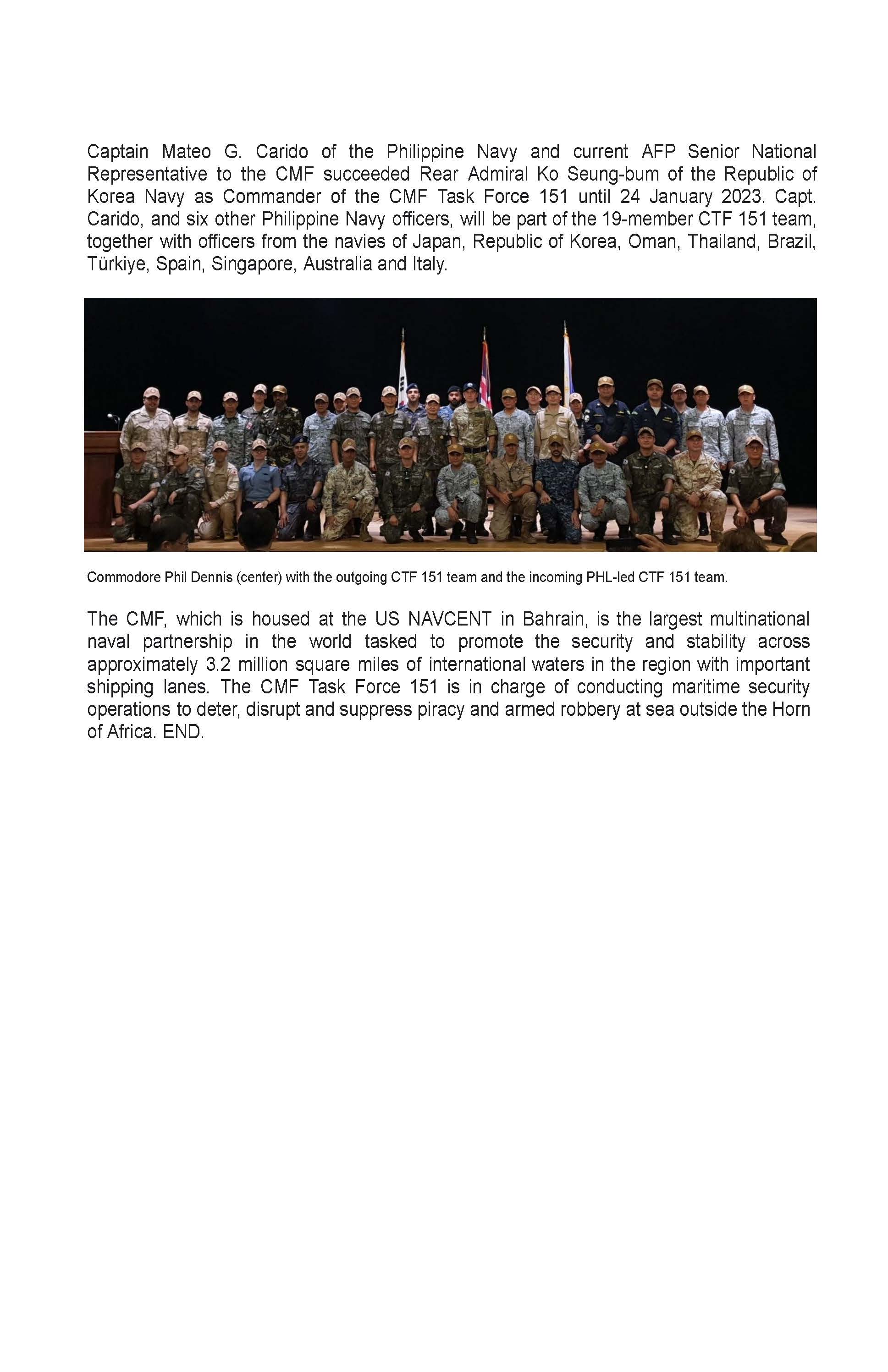 PR AJL 31 2023 PHILIPPINES MAKES HISTORY BY ASSUMING COMMAND OF THE COMBINED MARITIME FORCES CMF TASK FORCE 151 ANTI PIRACY BASED IN THE KINGDOM OF BAHRAIN Page 2