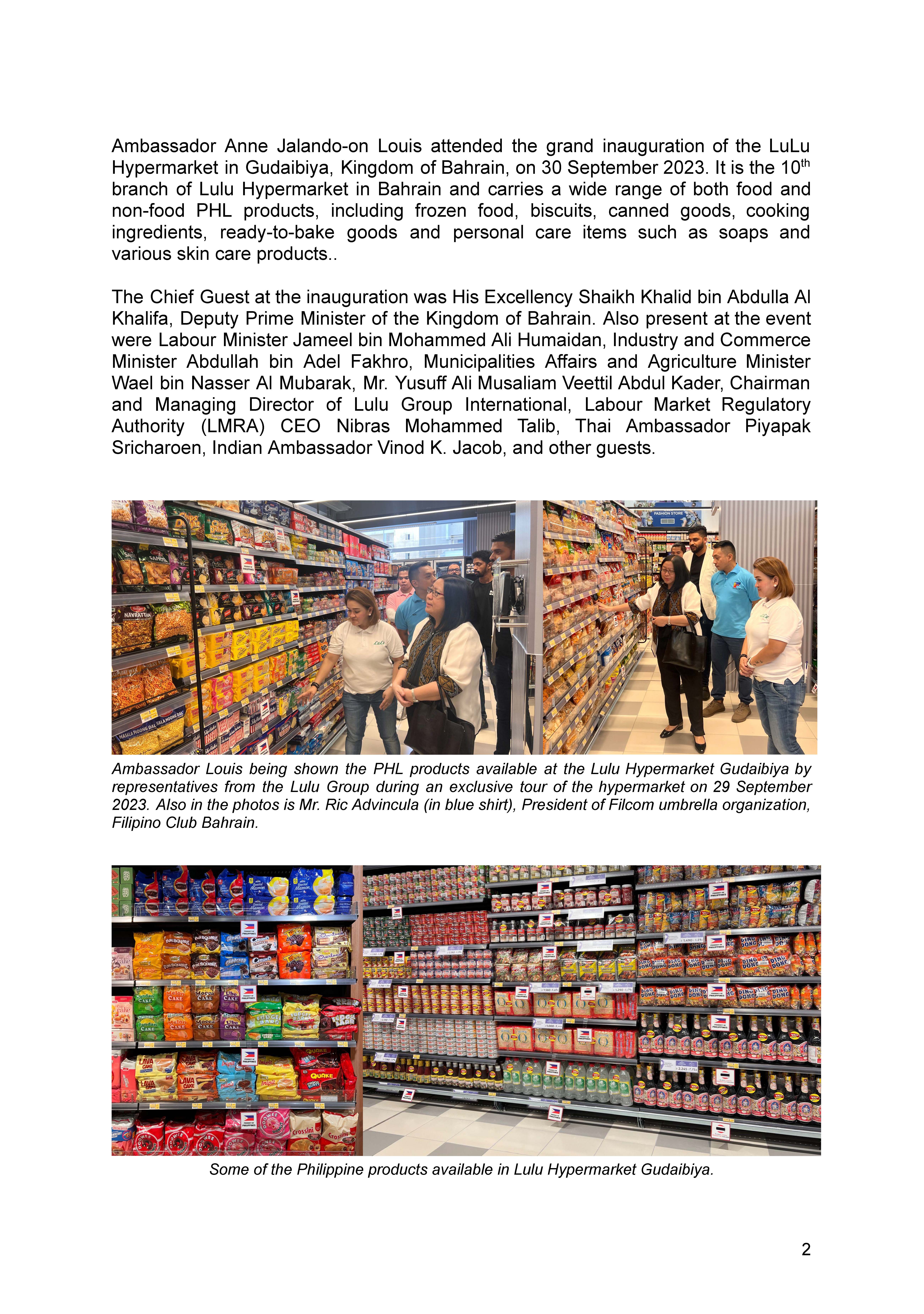 PR AJL 36 2023 WIDE RANGE OF PHL PRODUCTS CARRIED BY NEWLY INAUGURATED LULU HYPERMARKET IN GUDAIBIYA KINGDOM OF BAHRAIN Page 2