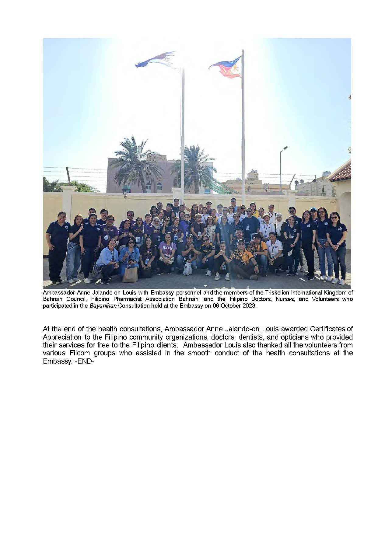 PR AJL 37 2023 MORE THAN 200 FILIPINOS AVAIL OF FREE SERVICES AT BAYANIHAN MEDICAL DENTAL AND OPTICAL CONSULTATION HELD AT THE PHL EMBASSY IN MANAMA BAHRAIN Page 3