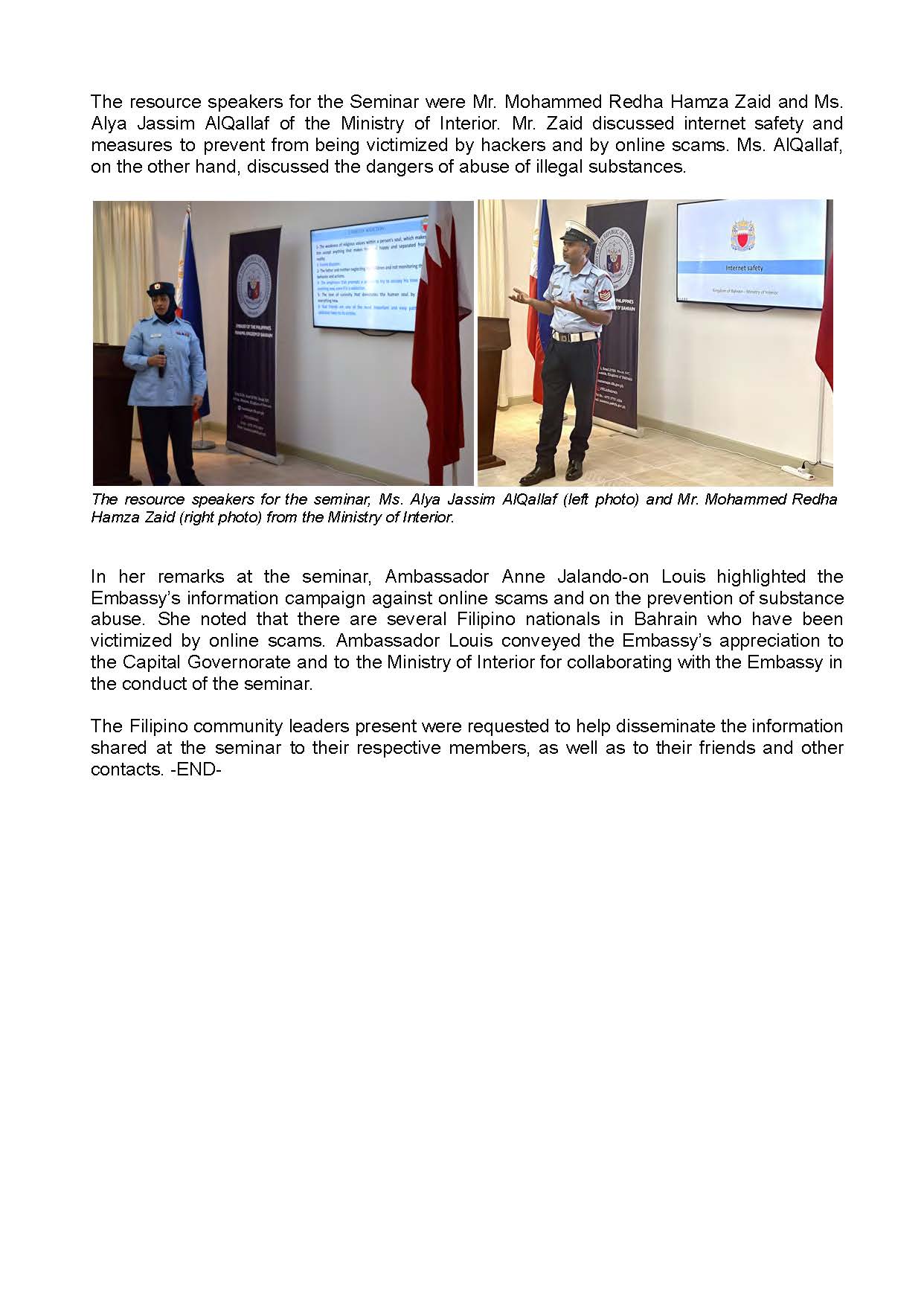 PR AJL 41 2023 PHL EMBASSY IN MANAMA KINGDOM OF BAHRAIN CONDUCTS INFORMATION CAMPAIGN ON INTERNET SAFETY AWARENESS AND ON THE PREVENTION OF SUBSTANCE ABUSE Page 2