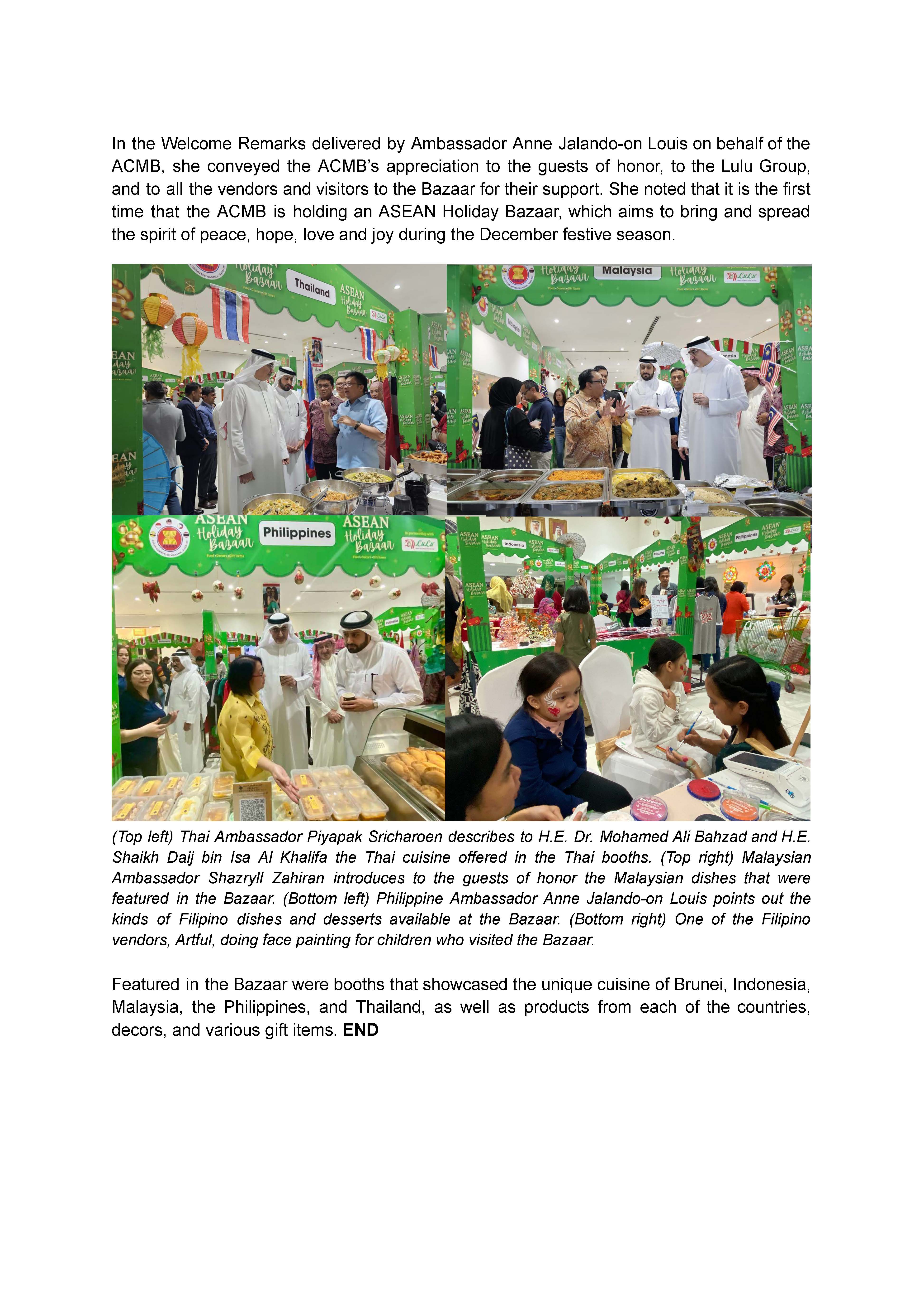 PR AJL 44 2023 ASEAN COMMITTEE IN MANAMA BAHRAIN ACMB PARTNERS WITH LULU GROUP IN HOLDING ASEAN HOLIDAY BAZAAR ON 2 DECEMBER 2023 Page 3