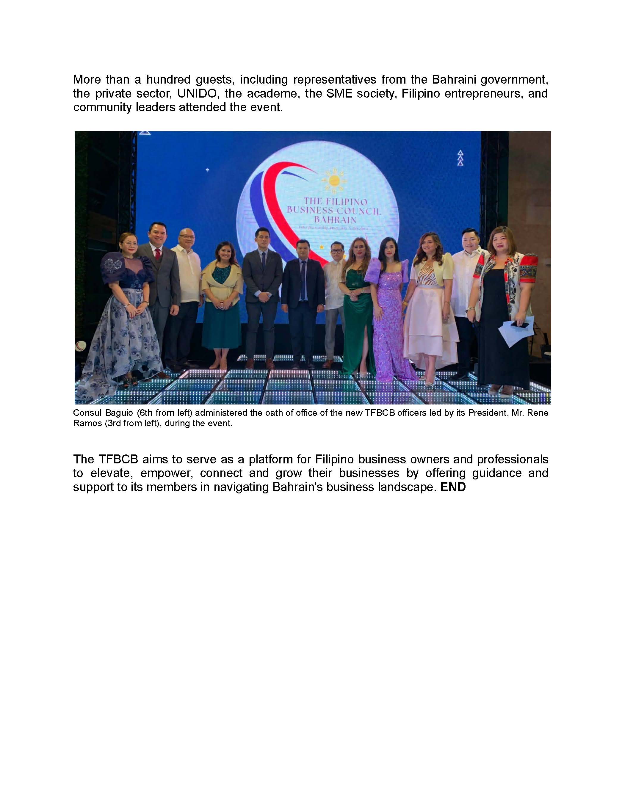 PR AJL 46 2023 PHILIPPINE EMBASSY ATTENDS LAUNCH AND INDUCTION OF OFFICERS OF NEWLY FORMED FILIPINO BUSINESS COUNCIL BAHRAIN Page 2