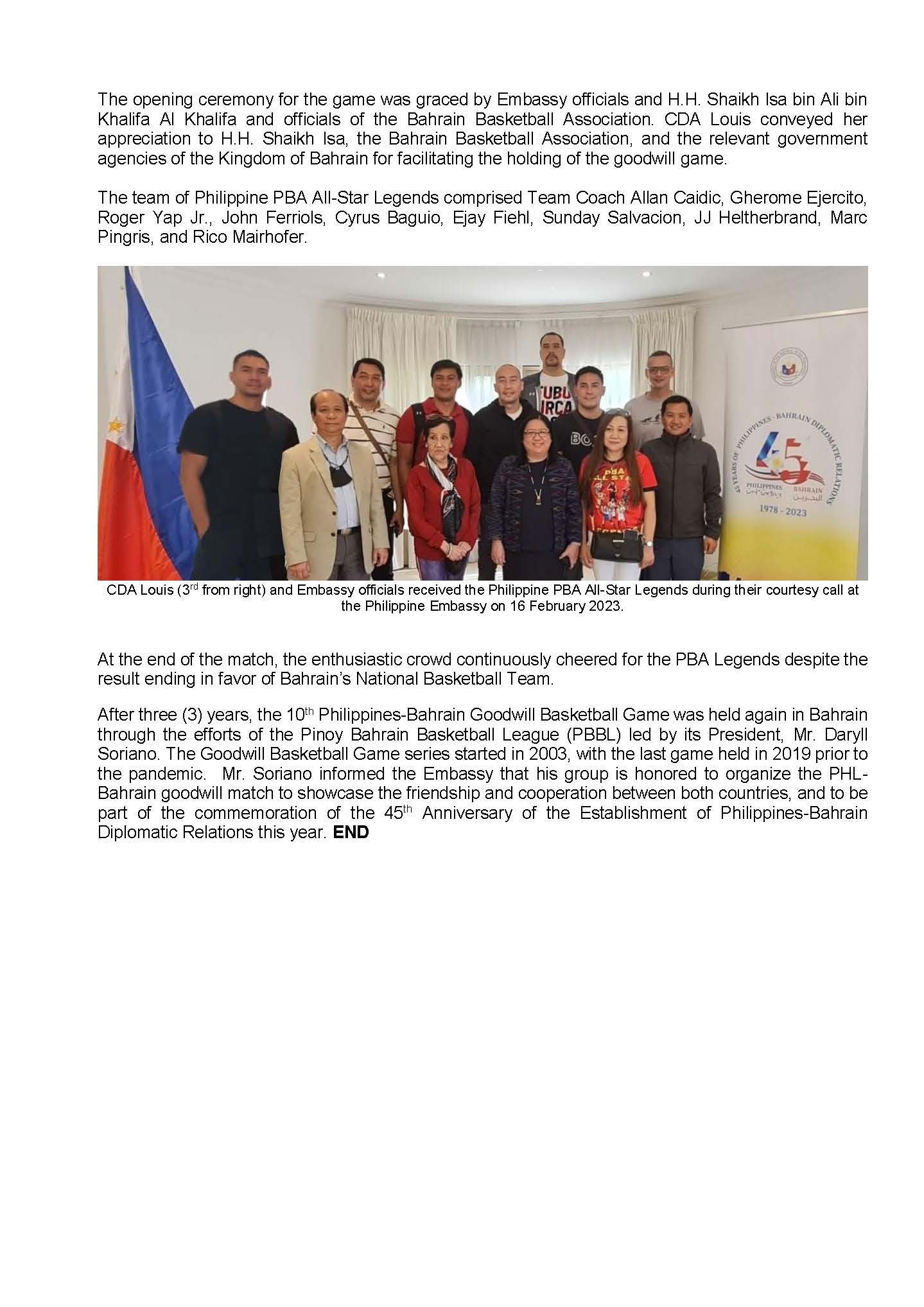PR AJL 9 2023 PHILIPPINES BAHRAIN GOODWILL BASKETBALL GAME ON 16 FEBRUARY 2023 CHEERED BY MORE THAN A THOUSAND SPECTATORS Page 2