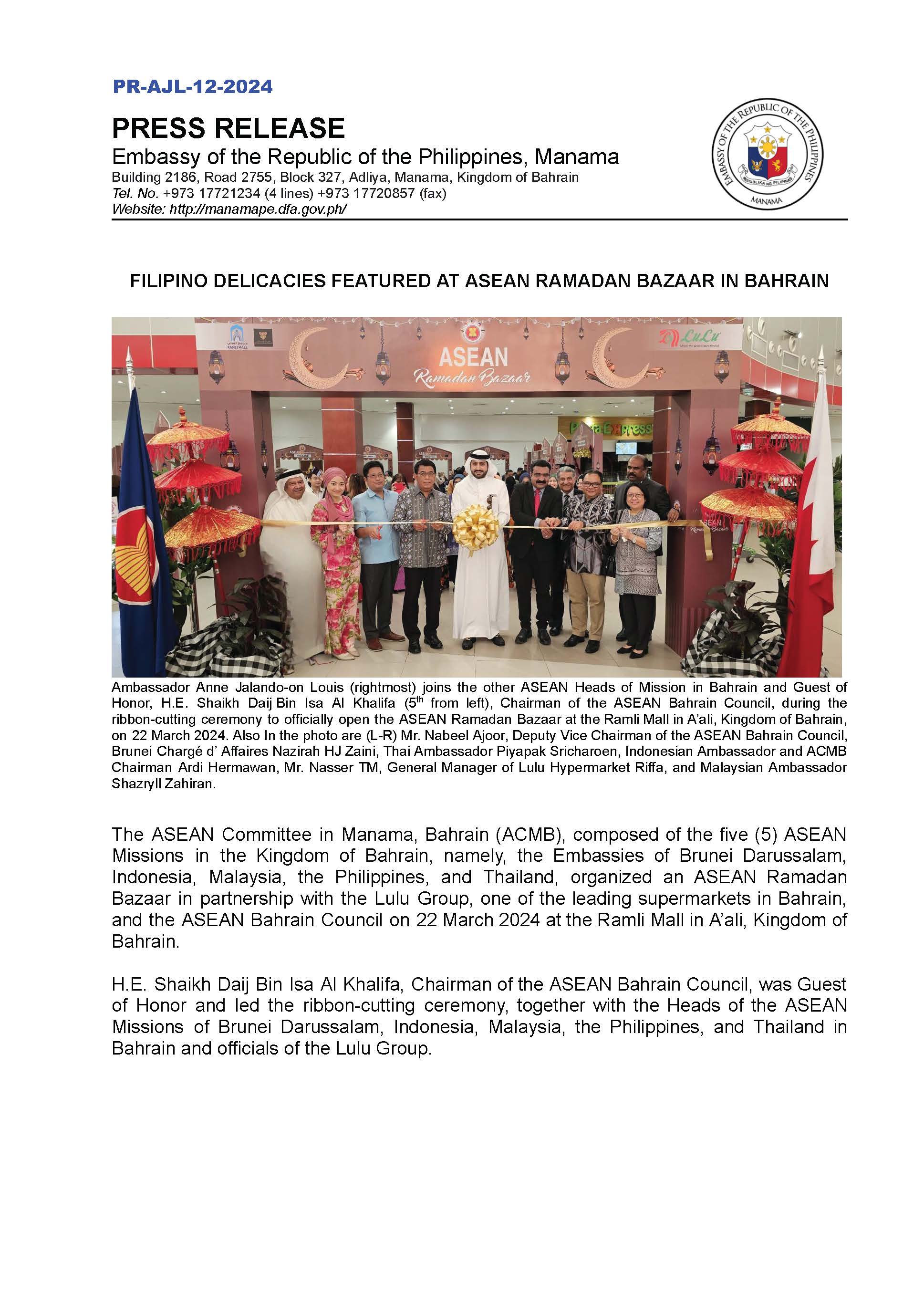PR AJL 12 2024 FILIPINO DELICACIES FEATURED AT ASEAN RAMADAN BAZAAR IN BAHRAIN Page 1
