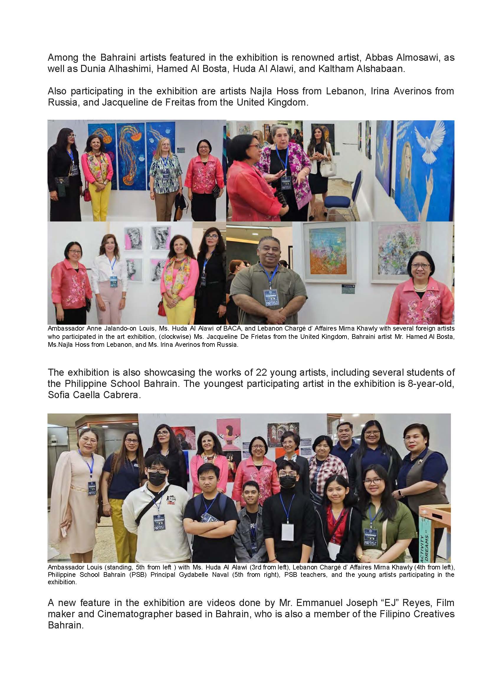 PR AJL 13 2024 PHL EMBASSY EXTENDS SUPPORT FOR THE FILIPINO CREATIVES BAHRAIN ART EXHIBITION ODYSSEY AN ETHEREAL JOURNEY Page 2