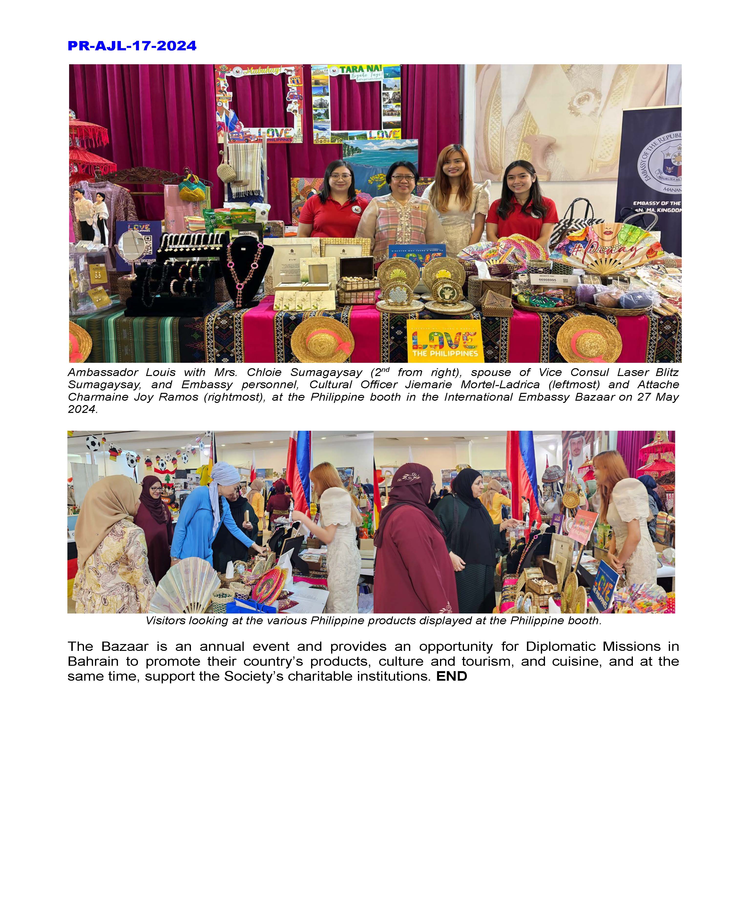 PR AJL 17 2024 PHL PRODUCTS SHOWCASED AT THE INTERNATIONAL EMBASSY BAZAAR ORGANIZED BY THE CHILDREN AND MOTHERS WELFARE SOCIETY OF BAHRAIN ON 27 MAY 2024 Page 2