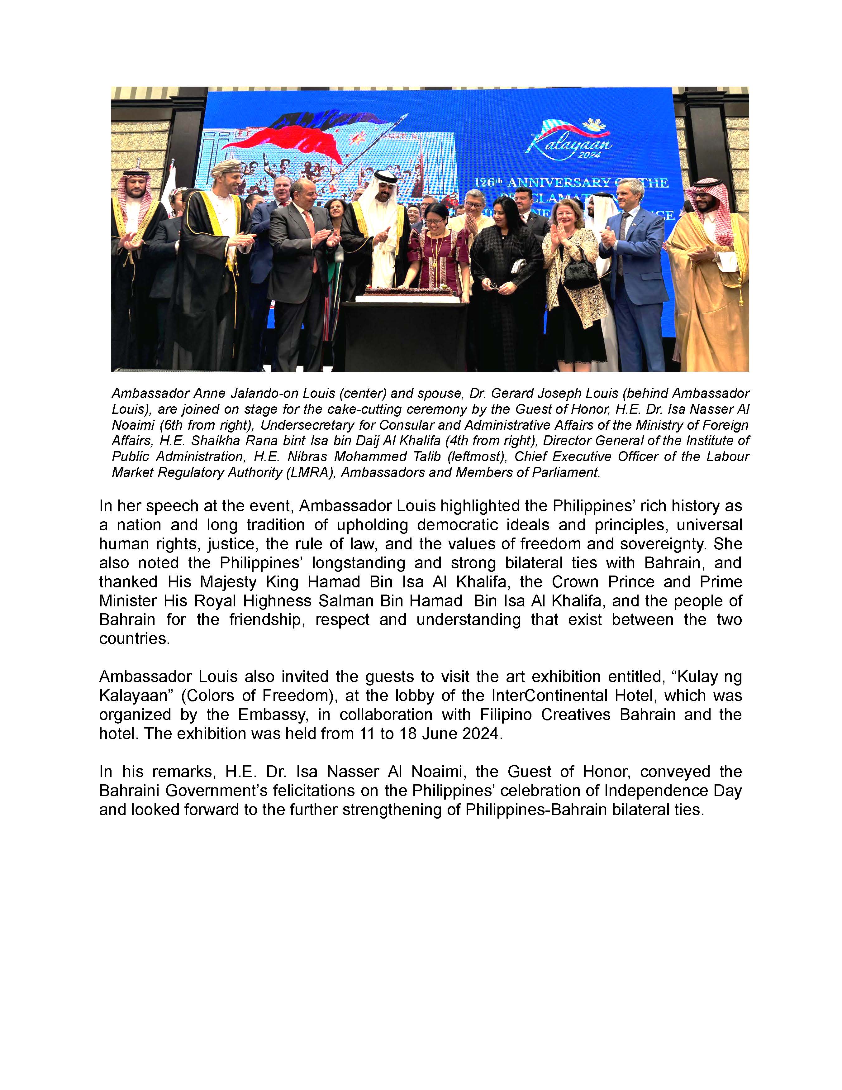 PR AJL 19 2024 PHL EMBASSY IN MANAMA KINGDOM OF BAHRAIN COMMEMORATES 126TH ANNIVERSARY OF THE PROCLAMATION OF PH INDEPENDENCE WITH FLAG CEREMONY AND RECEPTION HELD ON 12 JUNE 2024 Page 2
