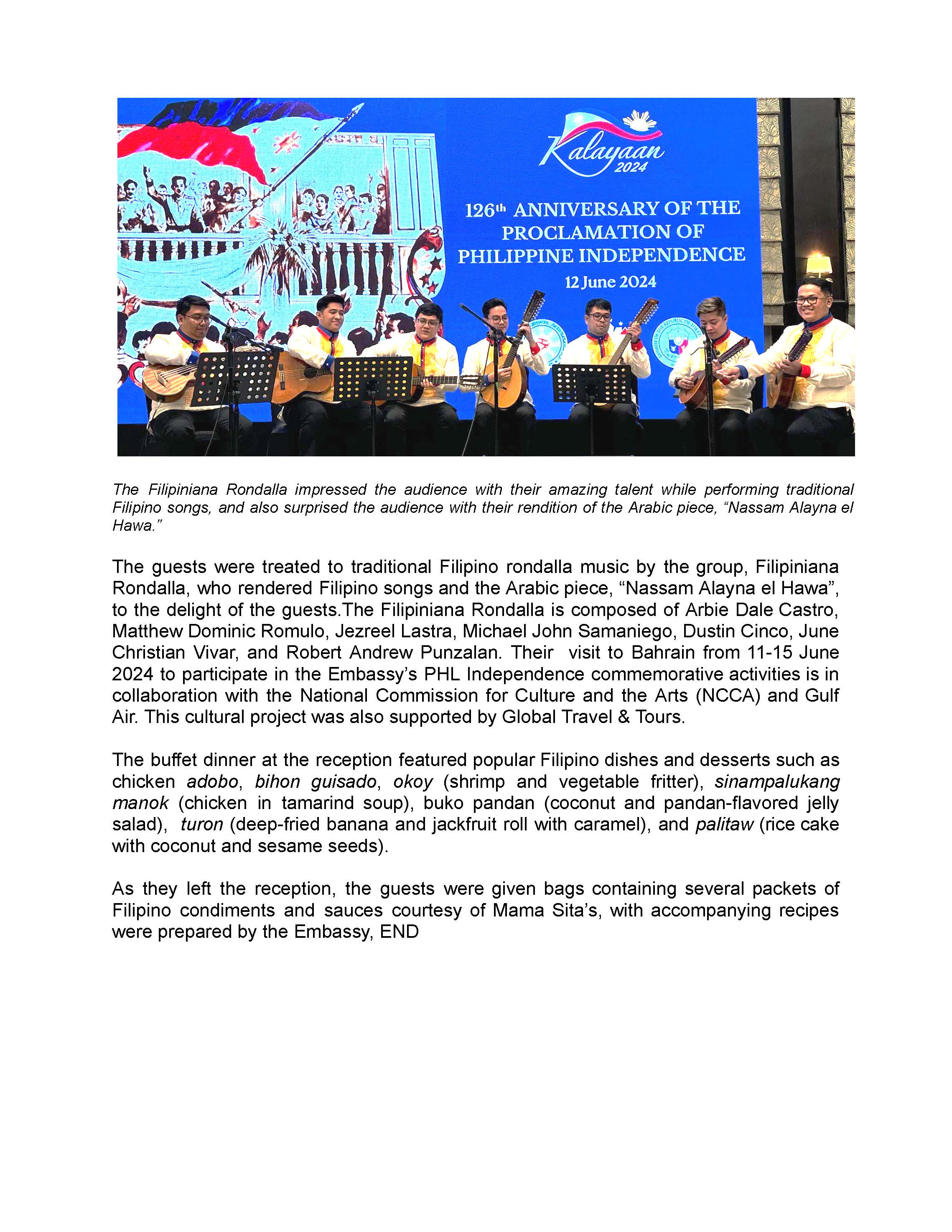 PR AJL 19 2024 PHL EMBASSY IN MANAMA KINGDOM OF BAHRAIN COMMEMORATES 126TH ANNIVERSARY OF THE PROCLAMATION OF PH INDEPENDENCE WITH FLAG CEREMONY AND RECEPTION HELD ON 12 JUNE 2024 Page 3