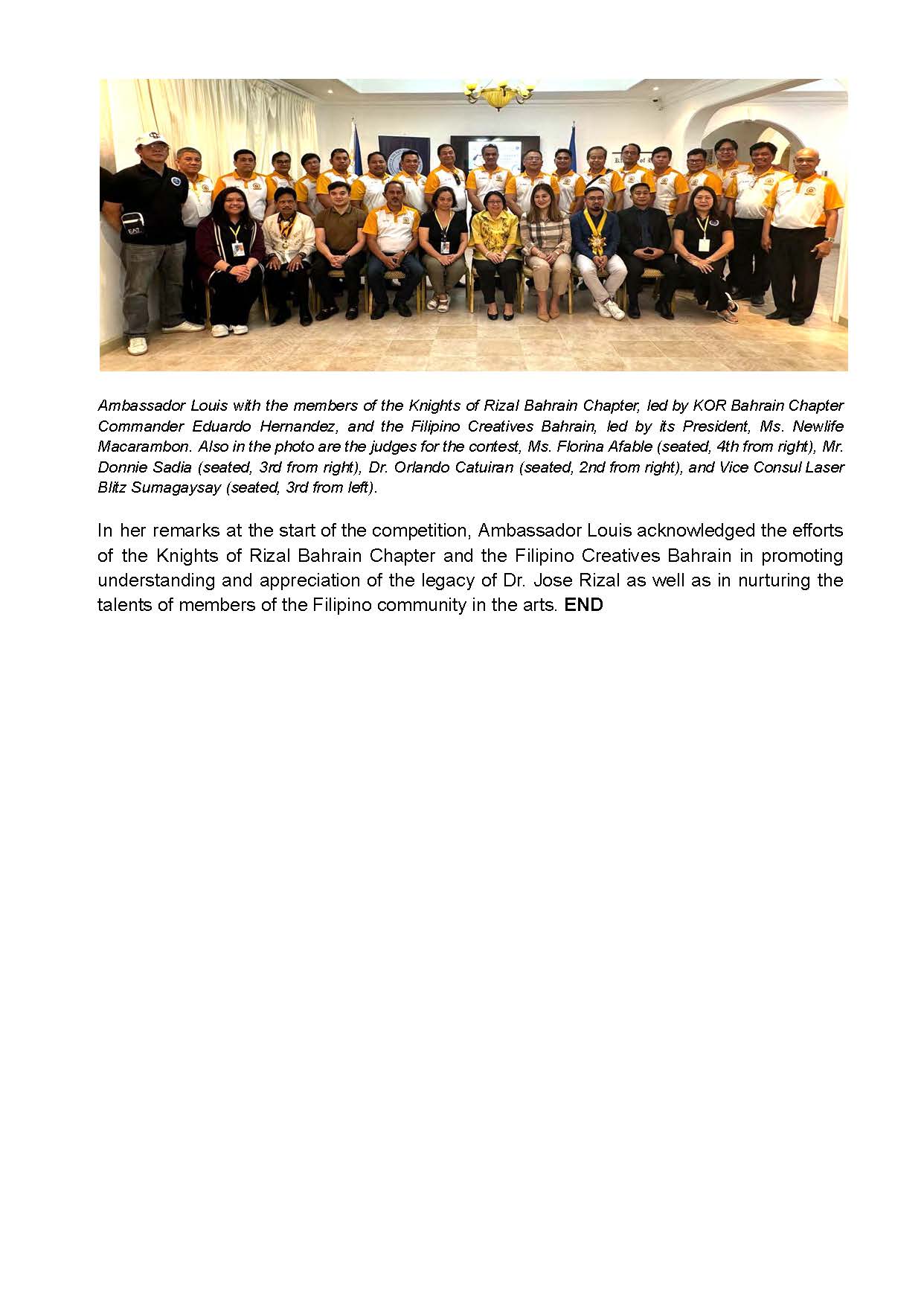 PR AJL 21 2024 PHL EMBASSY AND KNIGHTS OF RIZAL BAHRAIN CHAPTER LEAD COMMEMORATION OF THE 163RD BIRTH ANNIVERSARY OF DR. JOSE RIZAL IN MANAMA KINGDOM OF BAHRAIN Page 3
