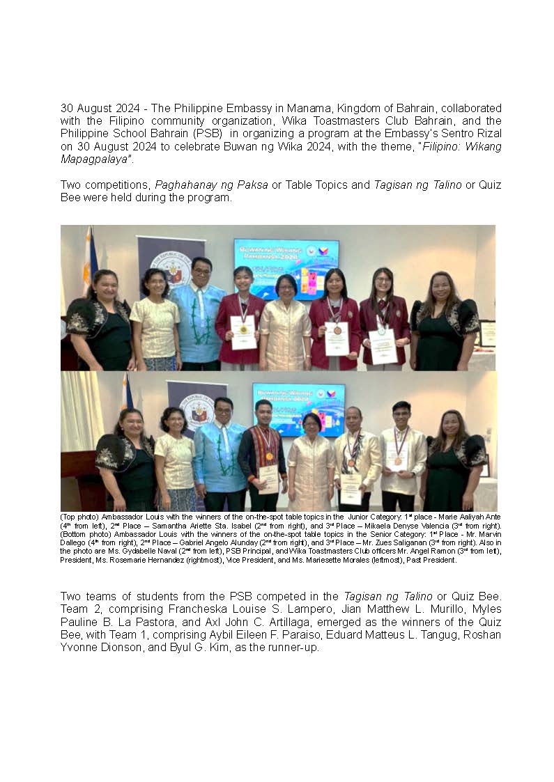 PR AJL 27 2024 PHL EMBASSY IN MANAMA BAHRAIN COLLA BORATES WITH WIKA TOASTMASTERS CLUB AND PHILIPPINE SCHOOL BAHRAIN IN CELEBRATING BUWAN NG WIKA 2024 Page 2