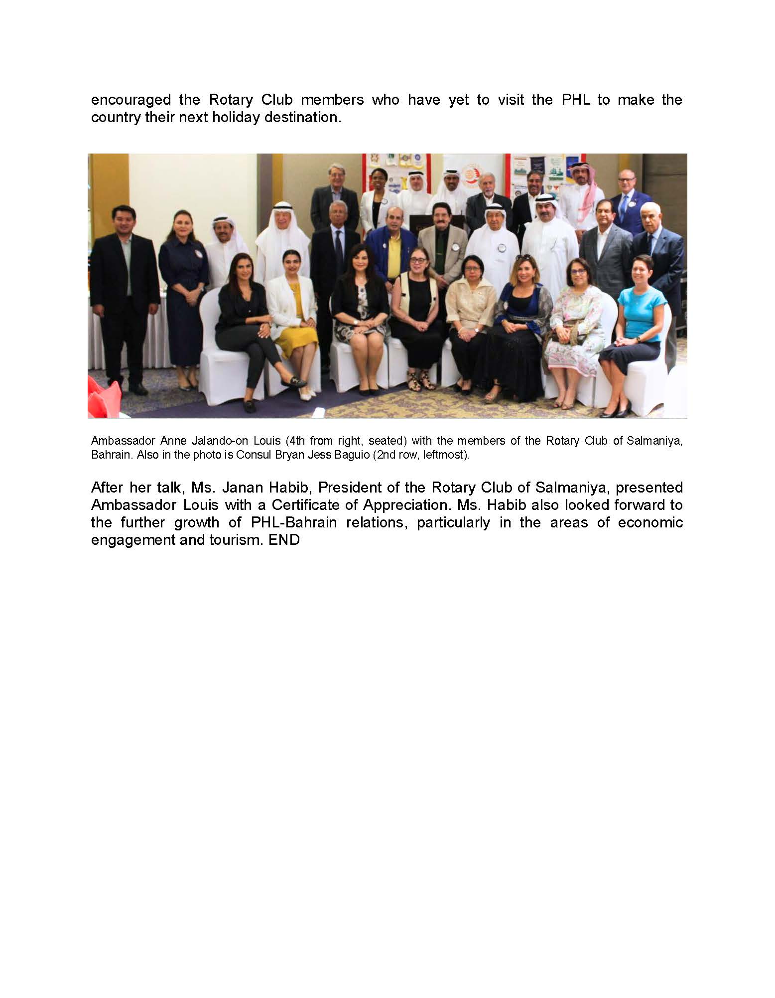 PR AJL 30 2024 AMB ANNE JALANDO ON LOUIS TALKS ABOUT THE PHL AS A CHOICE TRADE AND INVESTMENT AND TOURISM DESTINATION TO THE ROTARY CLUB OF SALMANIYA ON 02 OCTOBER 2024 Page 2