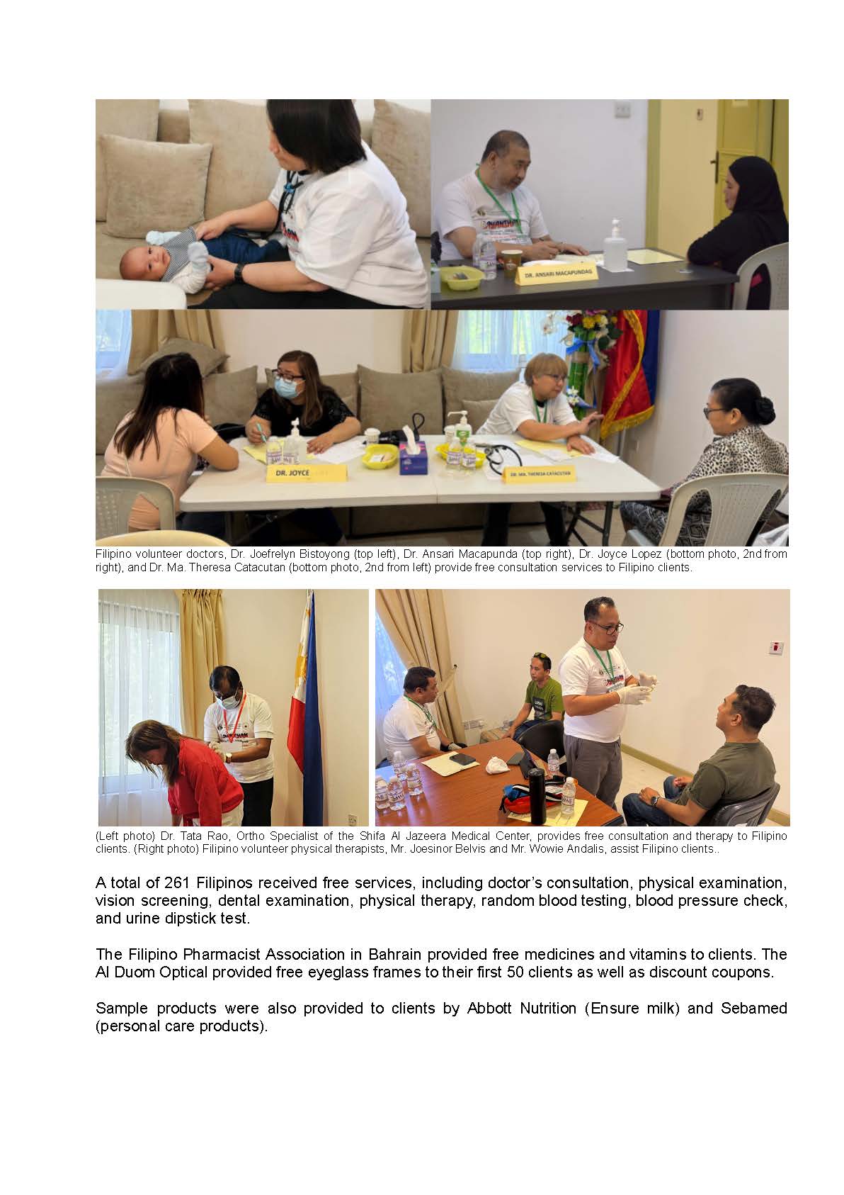 PR AJL 31 2024 A TOTAL OF 261 FILIPINOS AVAIL OF FREE SERVICES AT BAYANIHAN MEDICAL DENTAL AND OPTICAL CONSULTATION IN COLLABORATION WITH TRISKELION INTL COUNCIL BAH Page 2