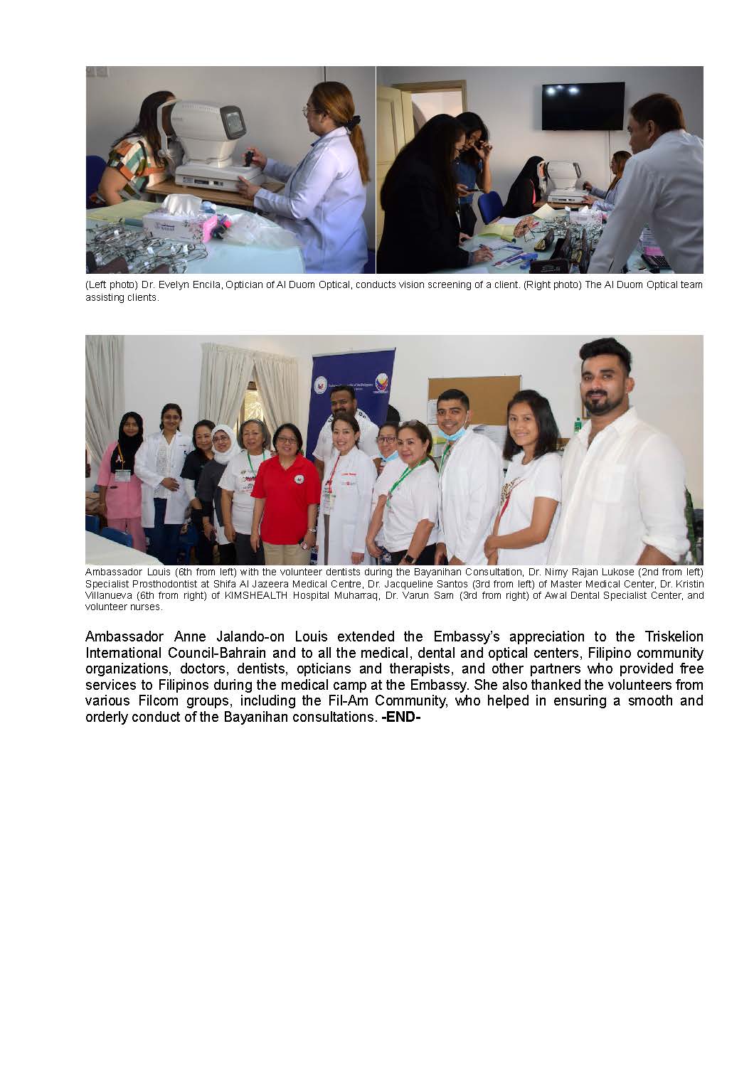 PR AJL 31 2024 A TOTAL OF 261 FILIPINOS AVAIL OF FREE SERVICES AT BAYANIHAN MEDICAL DENTAL AND OPTICAL CONSULTATION IN COLLABORATION WITH TRISKELION INTL COUNCIL BAH Page 3