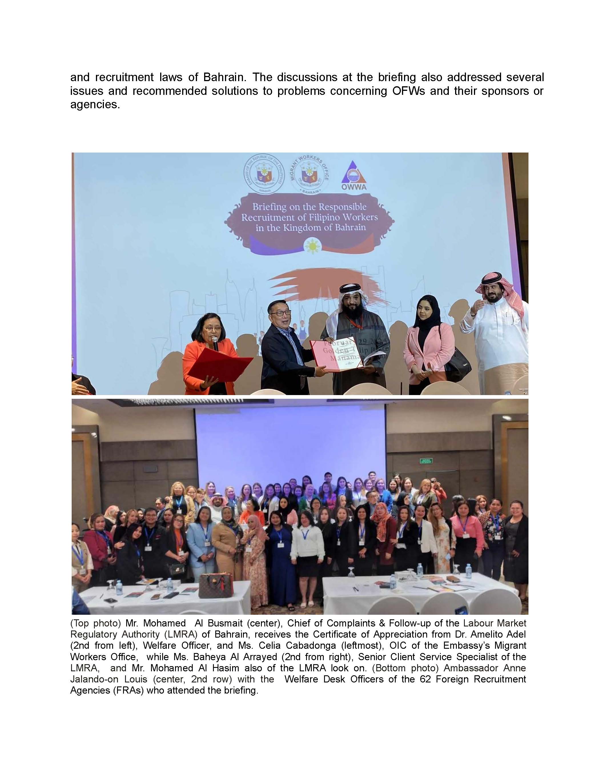 PR AJL 6 2024 Briefing on the Responsible Recruitment of Filiipino Workers in Bahrain Page 2